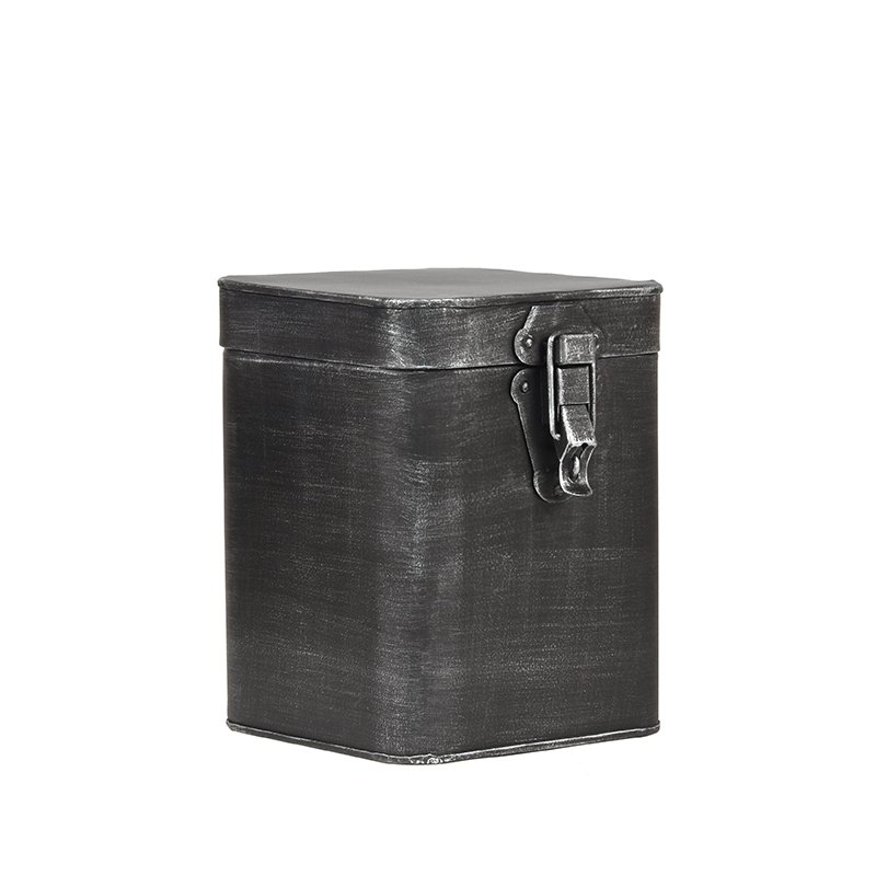 Opbergbox antiek zwart metaal, 15x16x19 cm