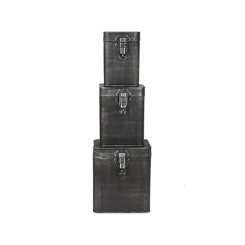 Opbergbox antiek zwart metaal, 15x16x19 cm