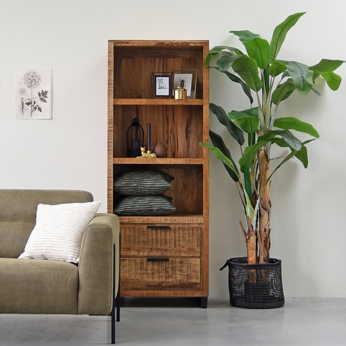 Boekenkast Glasgow rough mangohout, 70x45x185 cm