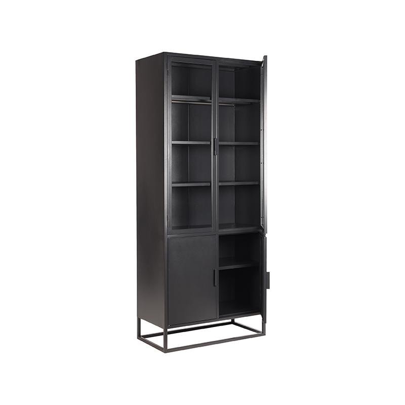 Vitrinekast Level zwart metaal, 80x40x190 cm