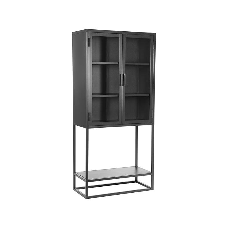 Vitrinekast Level zwart metaal, 70x35x150 cm