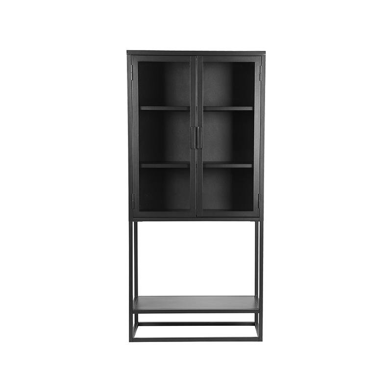 Vitrinekast Level zwart metaal, 70x35x150 cm