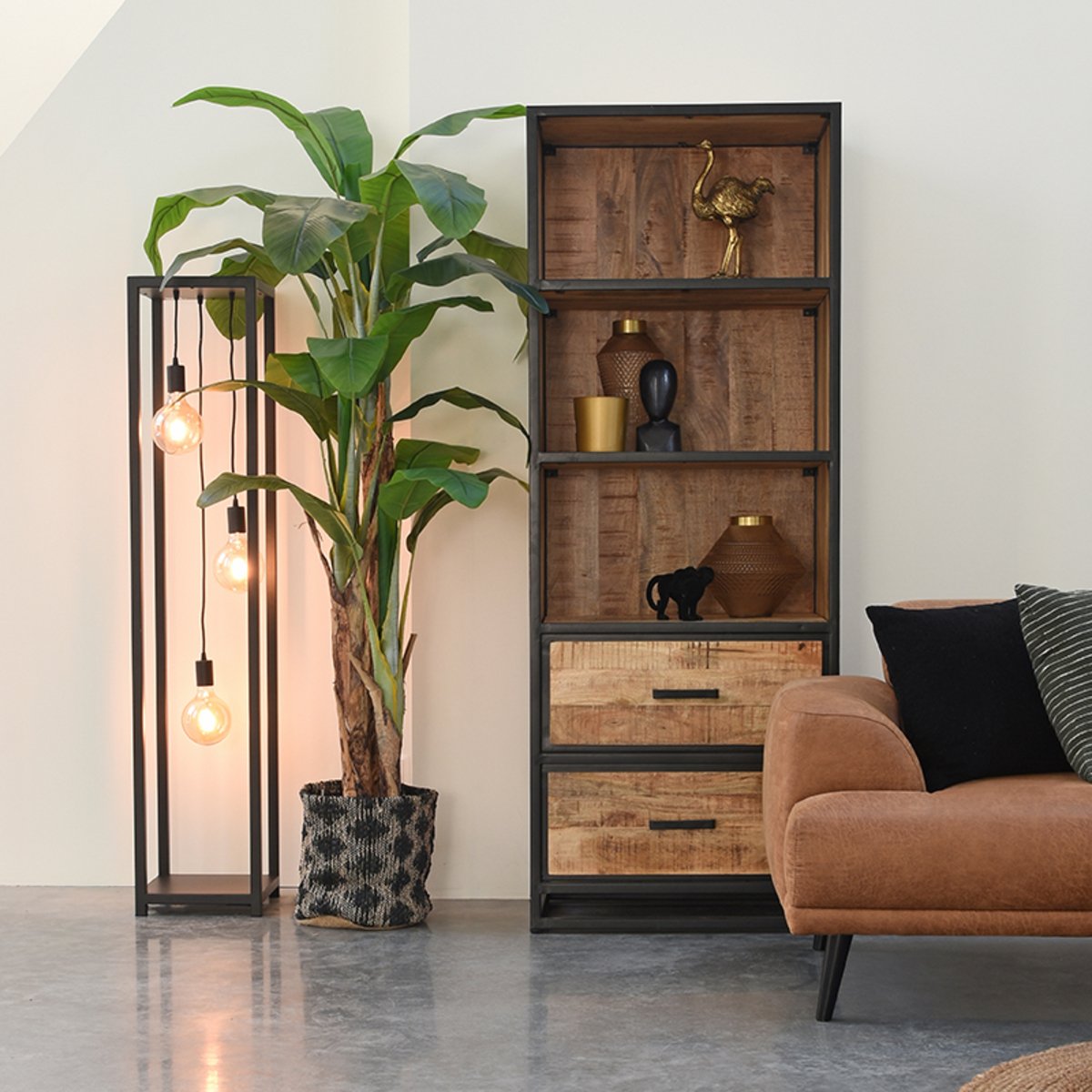 Boekenkast Tampa rough mangohout, 70x45x185 cm