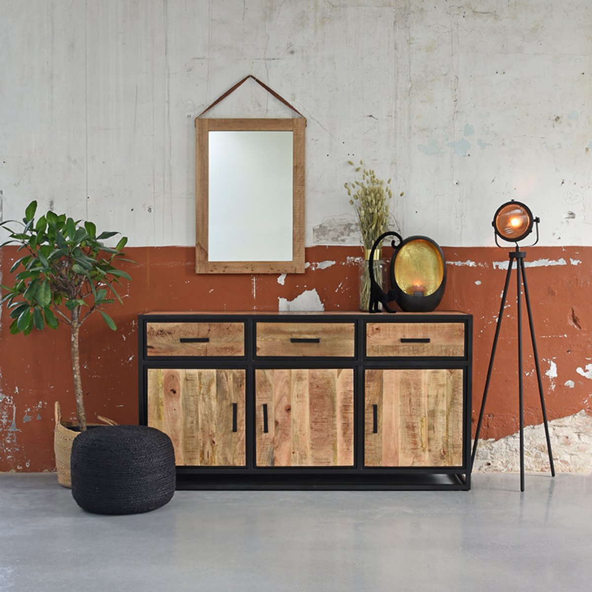 Dressoir Tampa rough mangohout, 170x45x90 cm