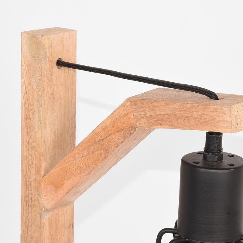 Tafellamp Drop zwart metaal en naturel mangohout, 29x34x53 cm