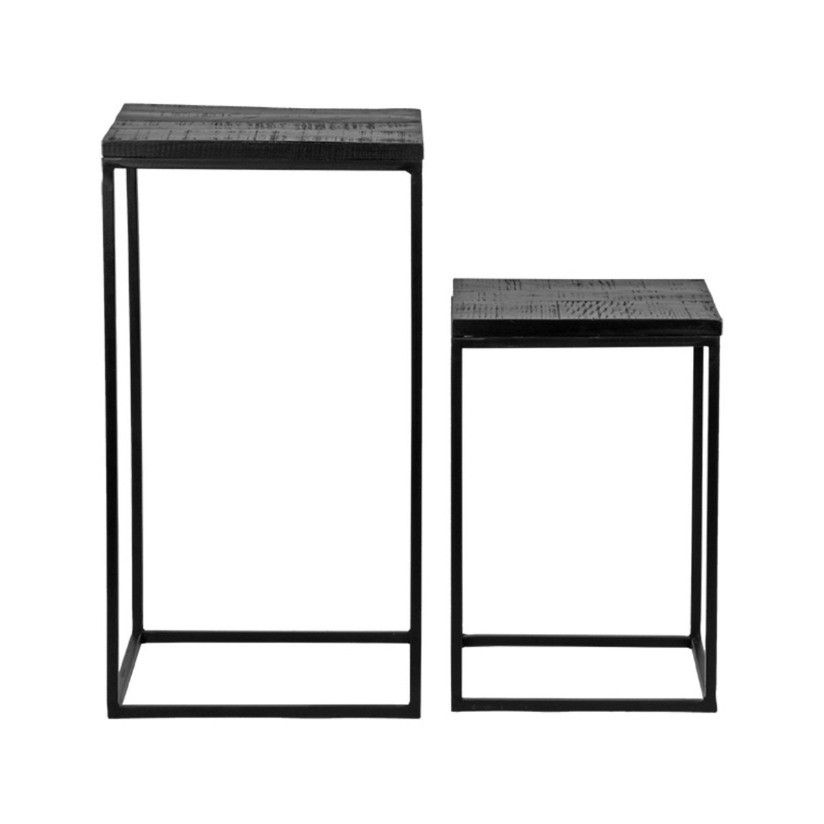 Set Plantenzuilen Vintage zwart mangohout, 35x35x65 cm