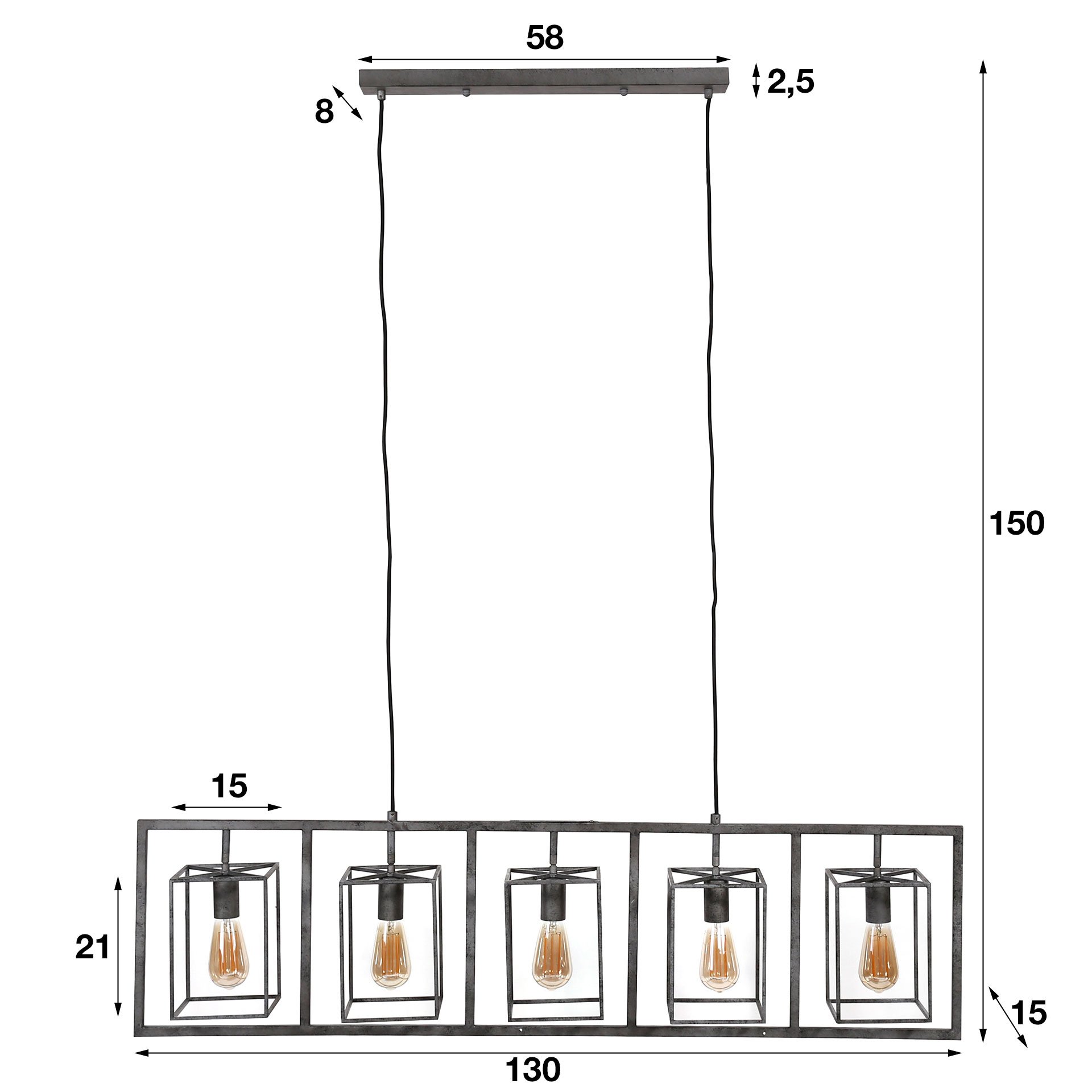 Hanglamp Cubic Tower oud zilver