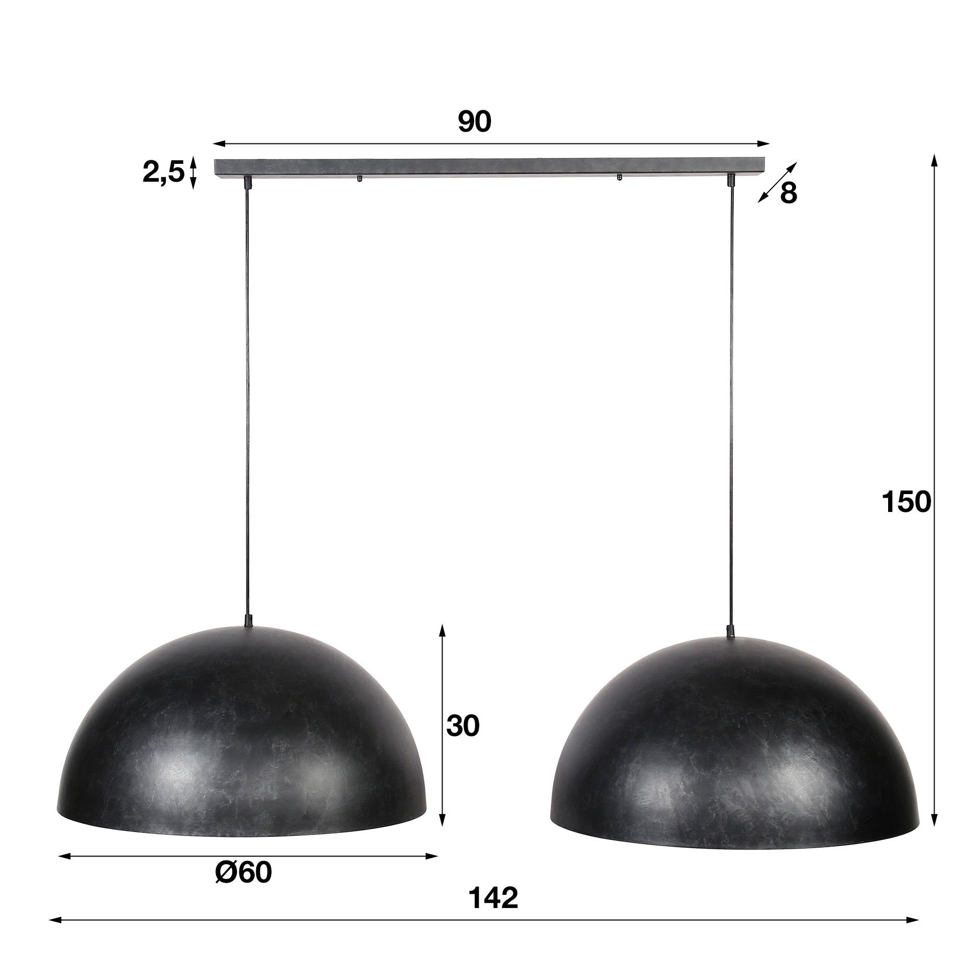 Hanglamp Dome 2L Ø60 charcoal