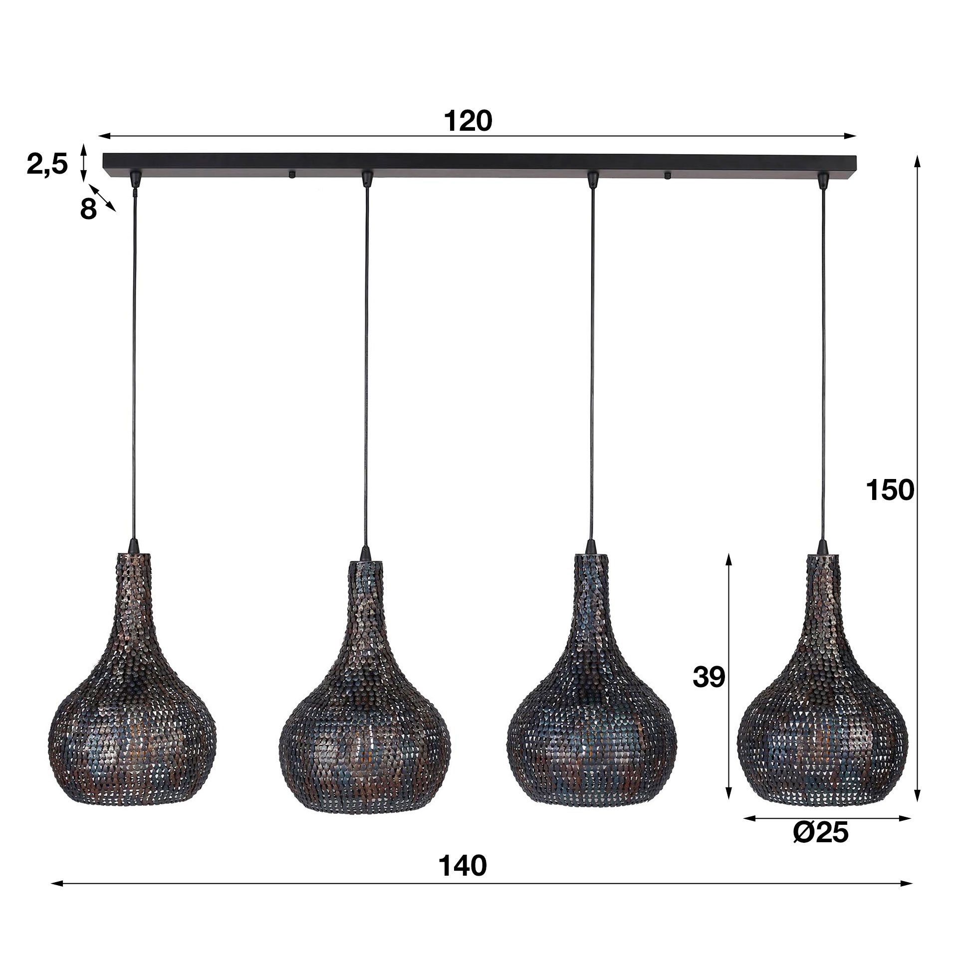 Hanglamp Armor kegel 4L zwart bruin