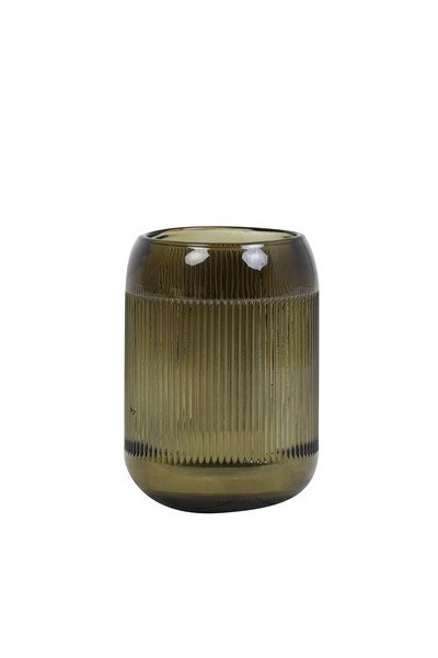 Theelichthouder Luzente taupe glas, 9x12,5 cm