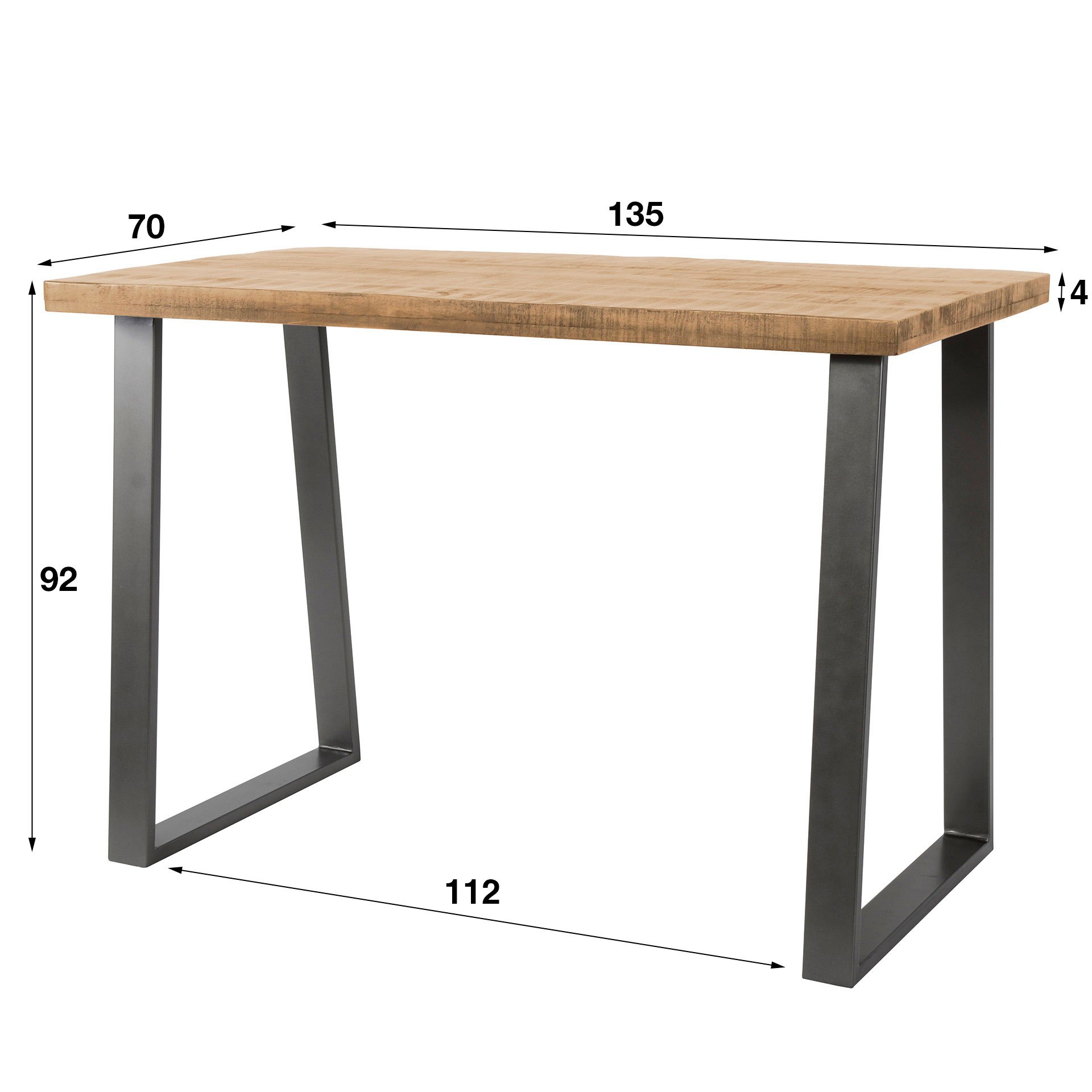 Bartafel 135x70 massief trapeziumvormig / Massief mango blank antiek