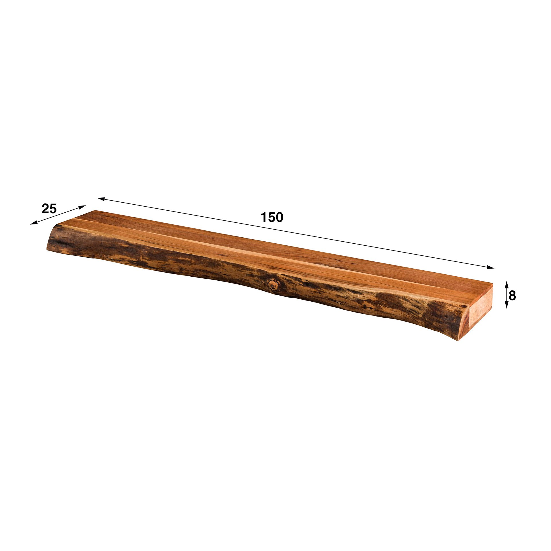 Wandplank 150 tree / Massief acacia naturel
