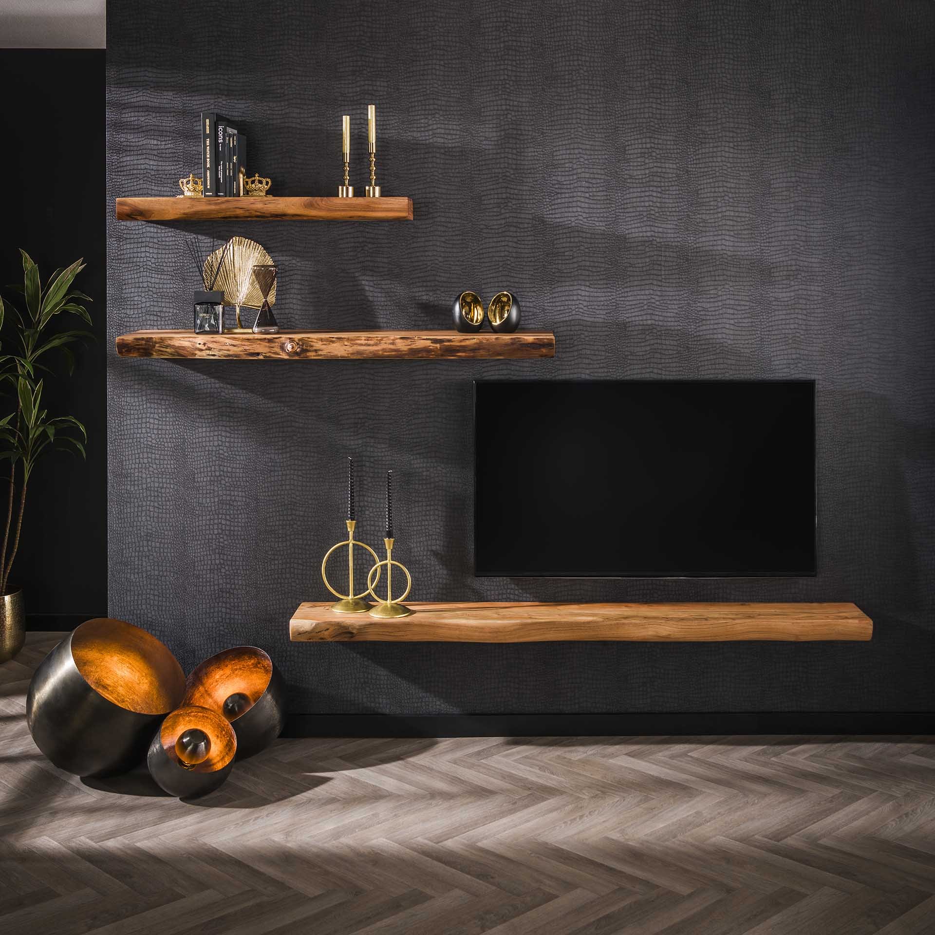 Wandplank 200 tree / Massief acacia naturel