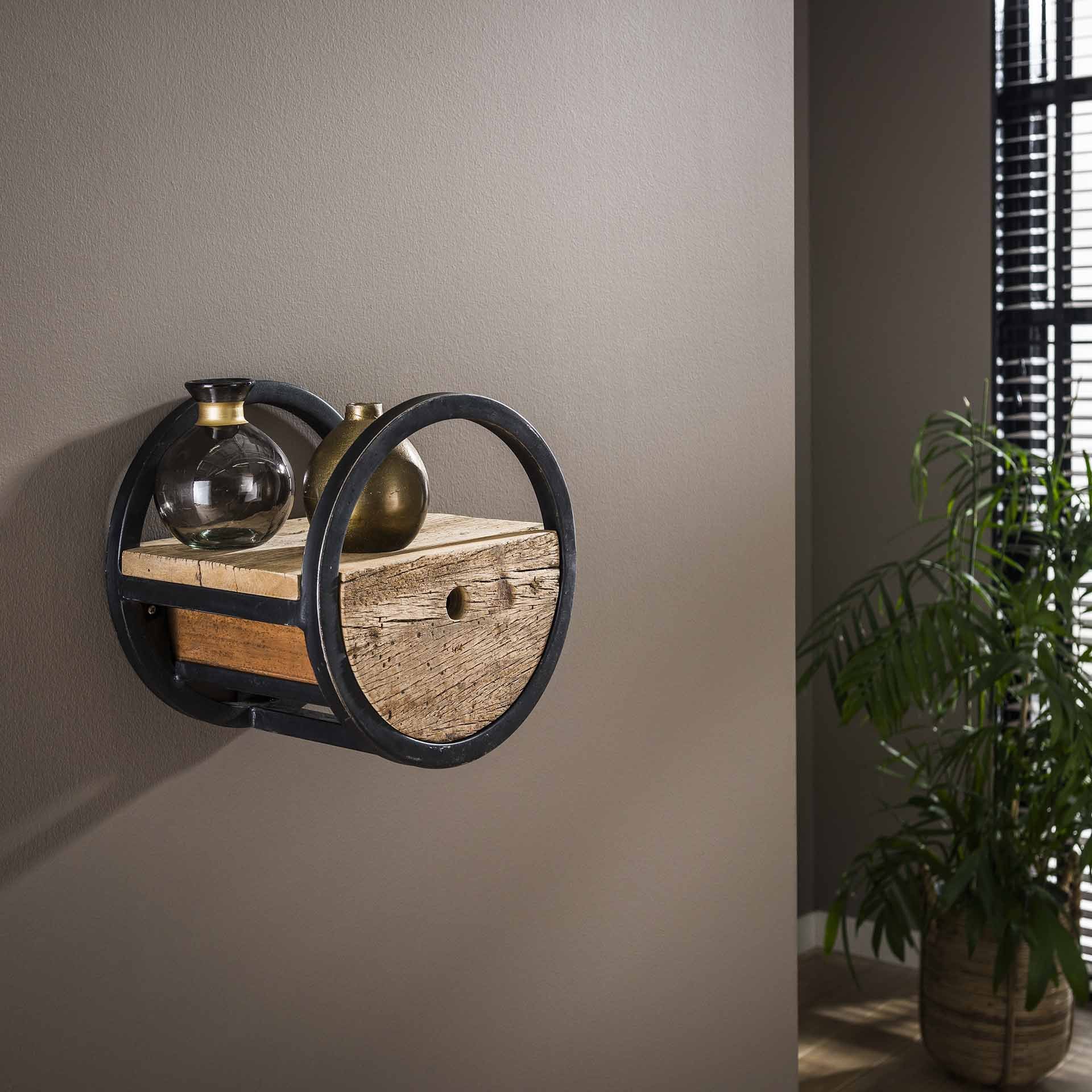 Wandschap circular Ø30 met lade / Robuust hardhout
