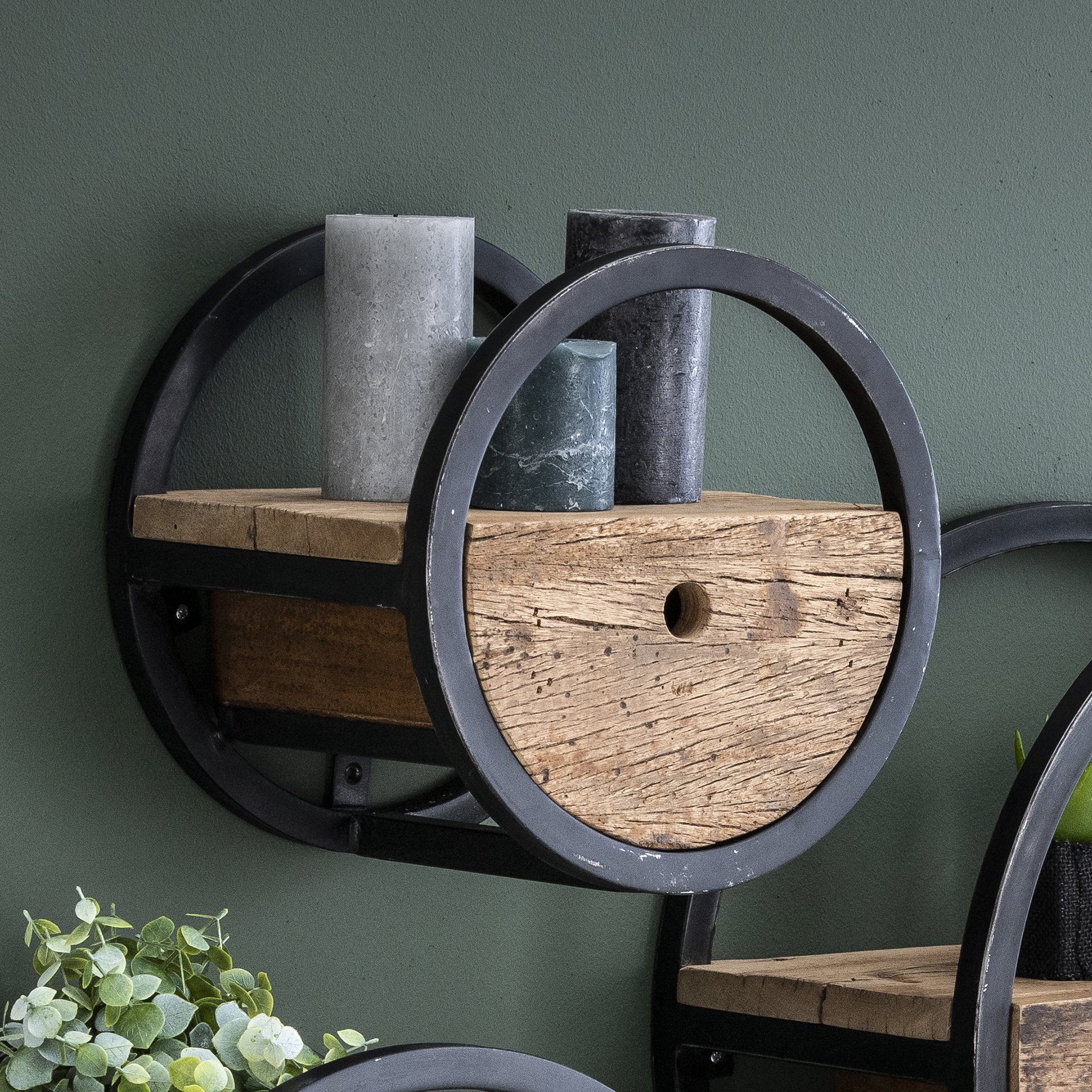 Wandschap circular Ø30 met lade / Robuust hardhout