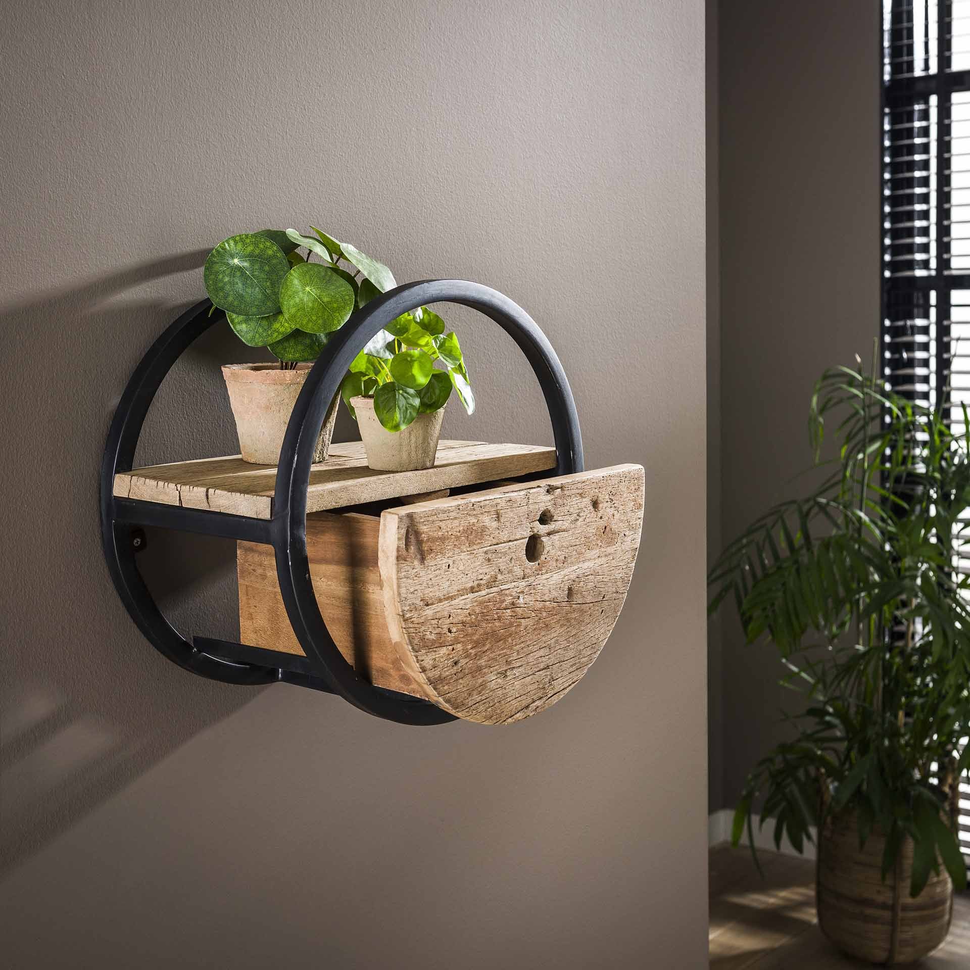 Wandschap circular Ø40 met lade / Robuust hardhout