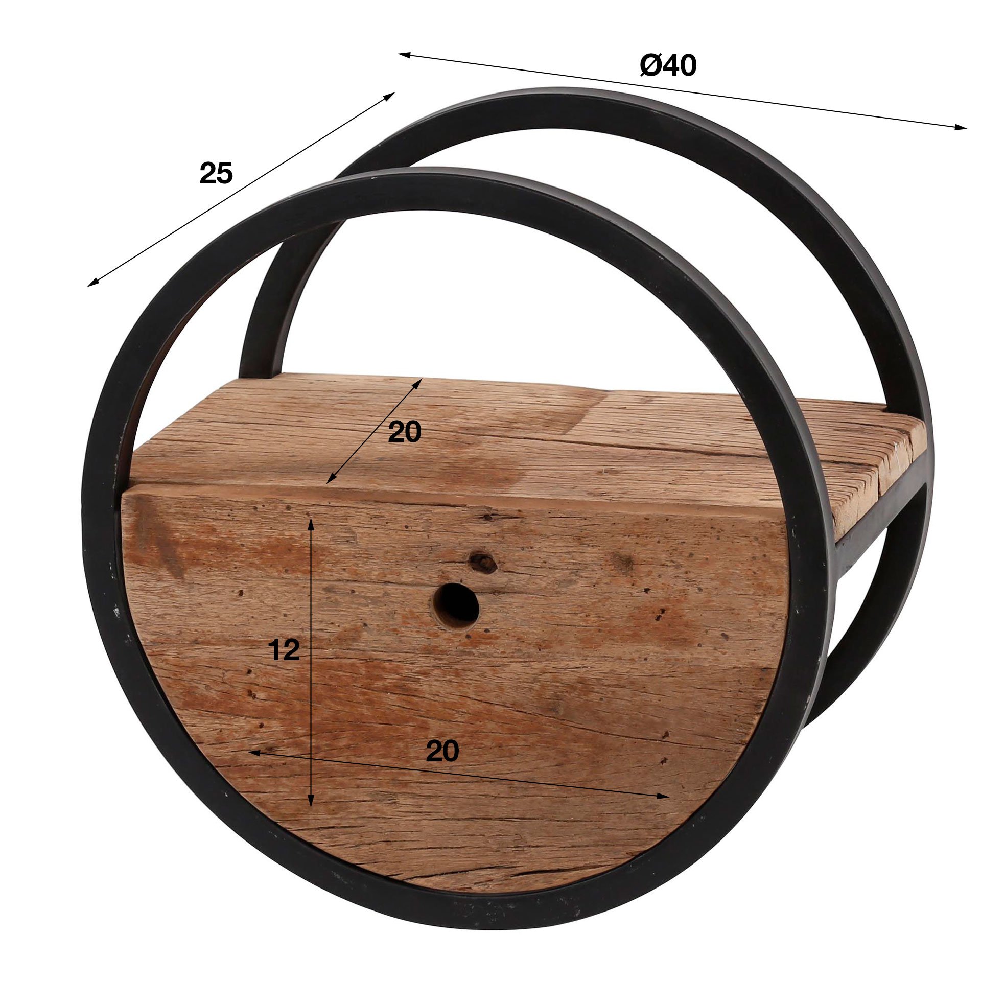 Wandschap circular Ø40 met lade / Robuust hardhout
