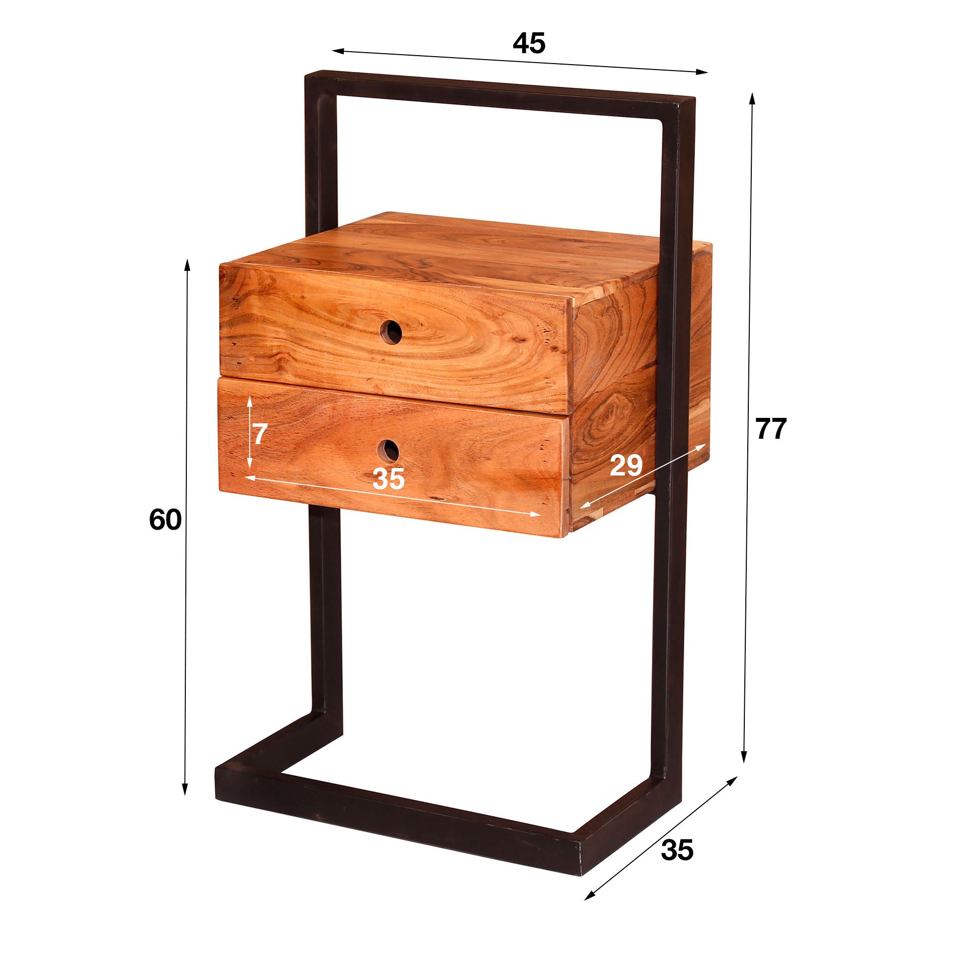 Nachtkastje rigid 2L / Massief acacia naturel