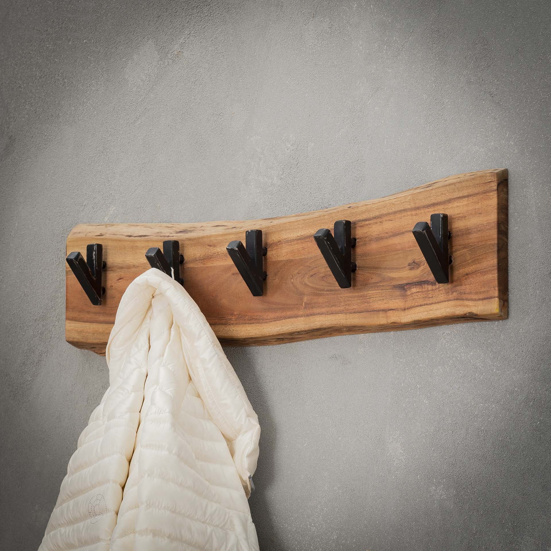 Kapstok edge 5 haken / Massief acacia naturel