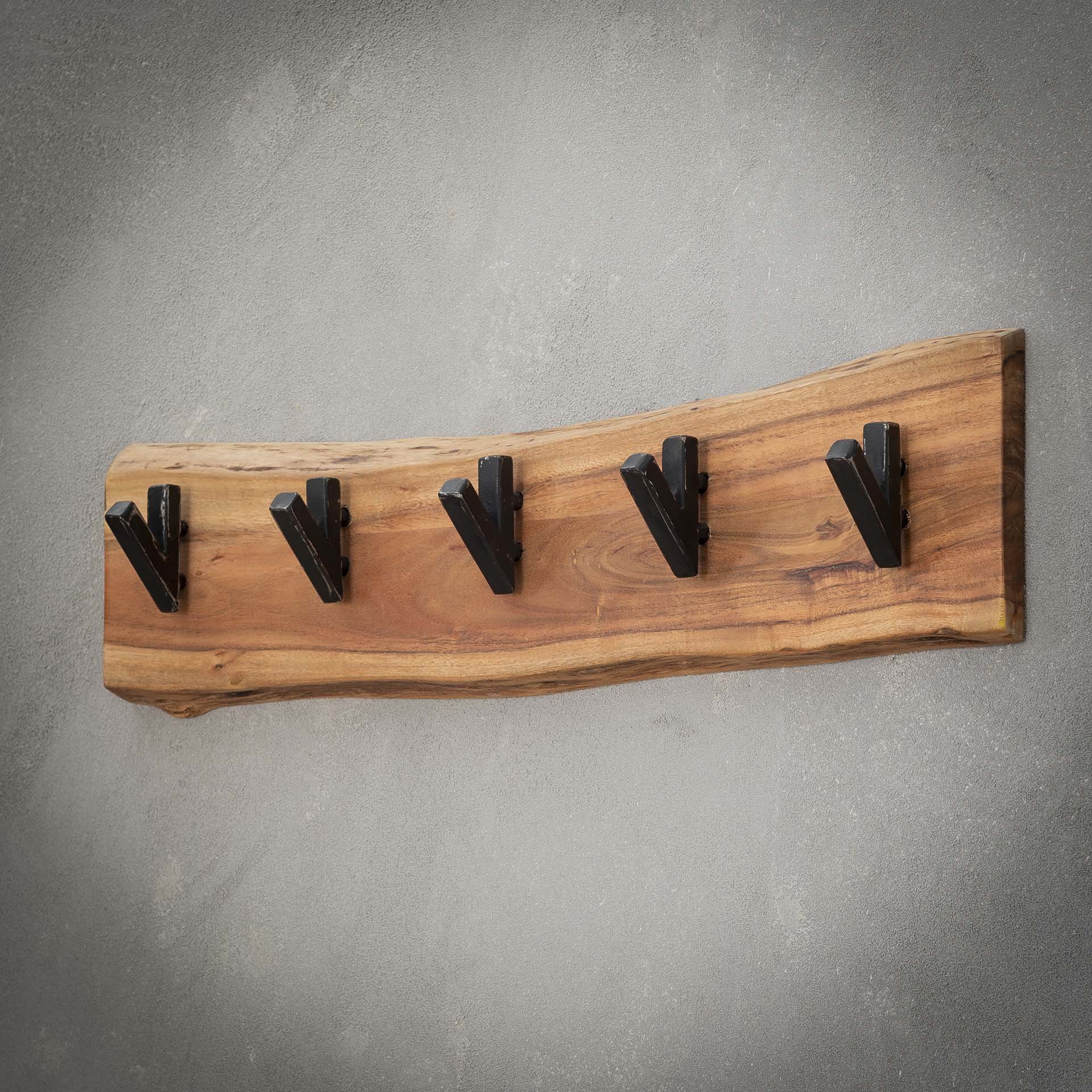 Kapstok edge 5 haken / Massief acacia naturel