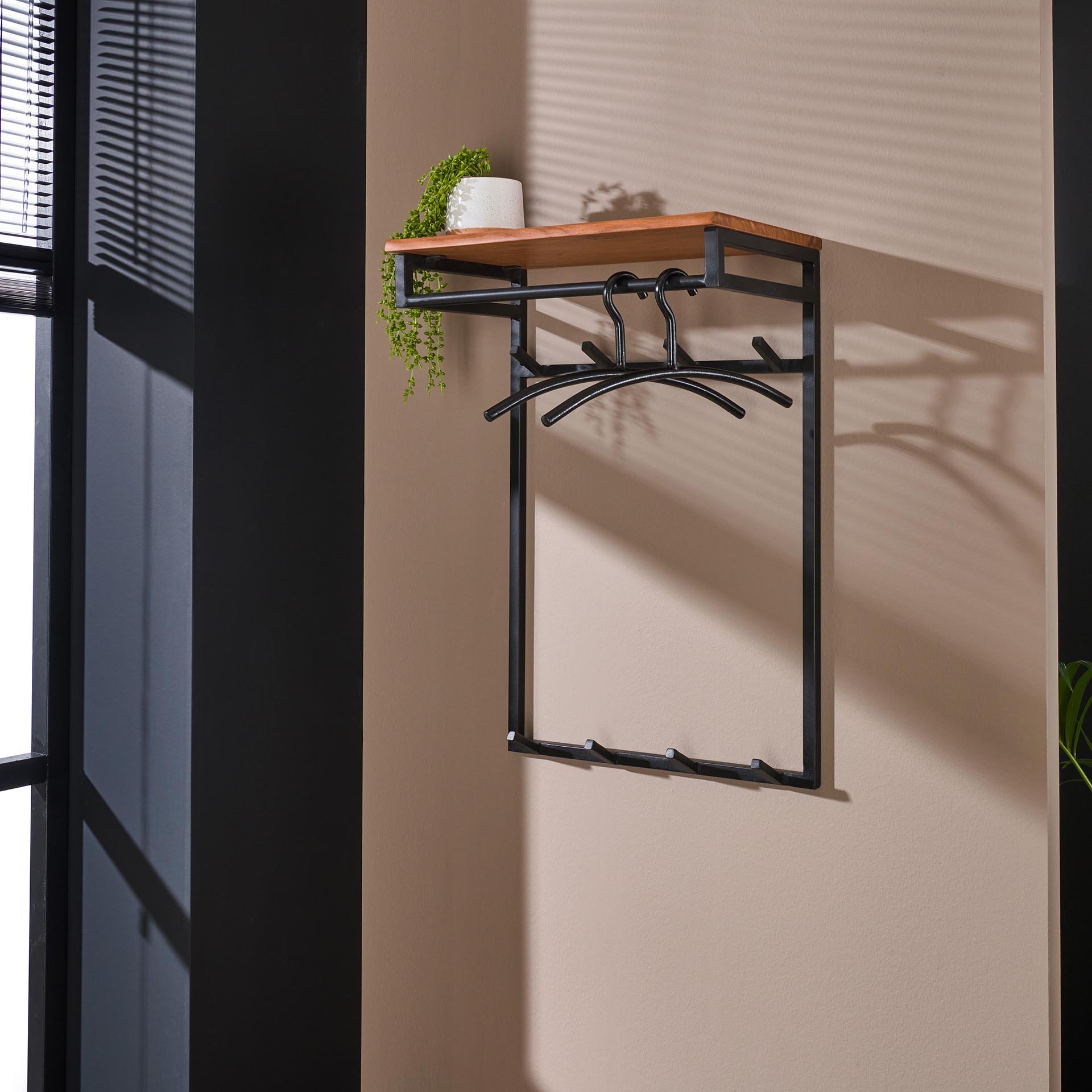 Kapstok custom hoog 2x4 haken / Massief acacia naturel