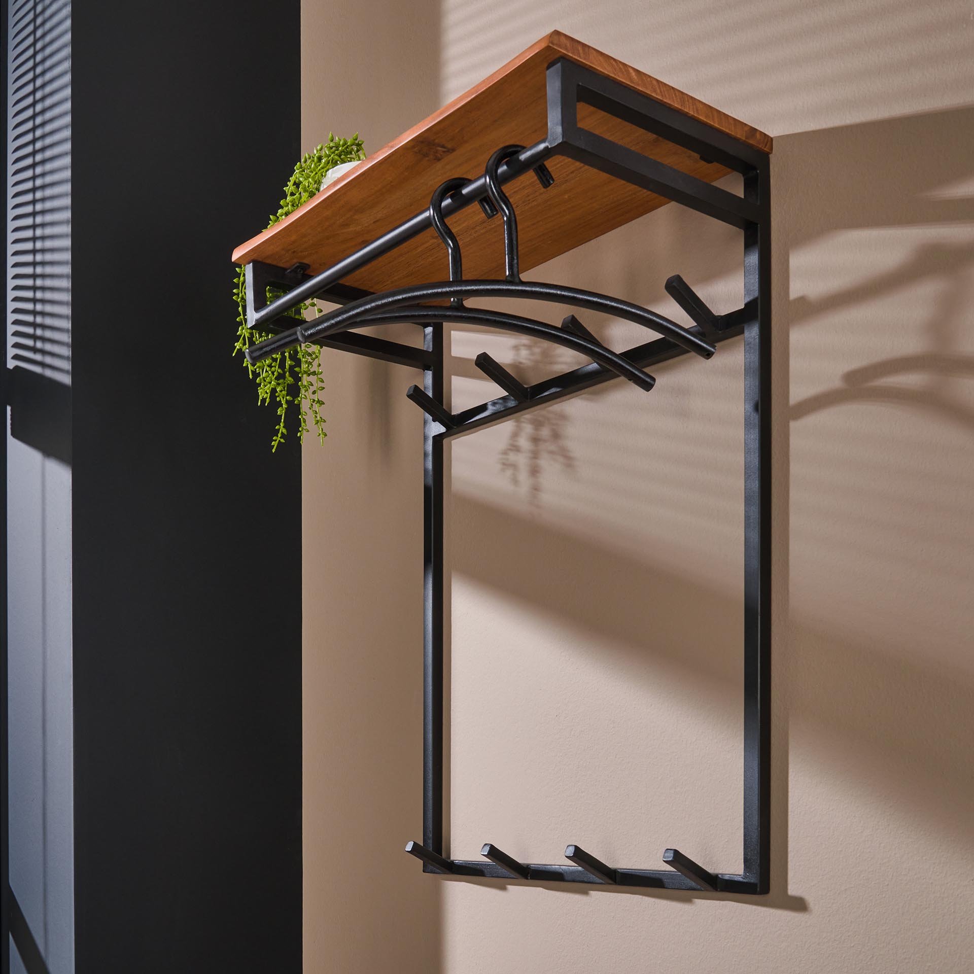 Kapstok custom hoog 2x4 haken / Massief acacia naturel