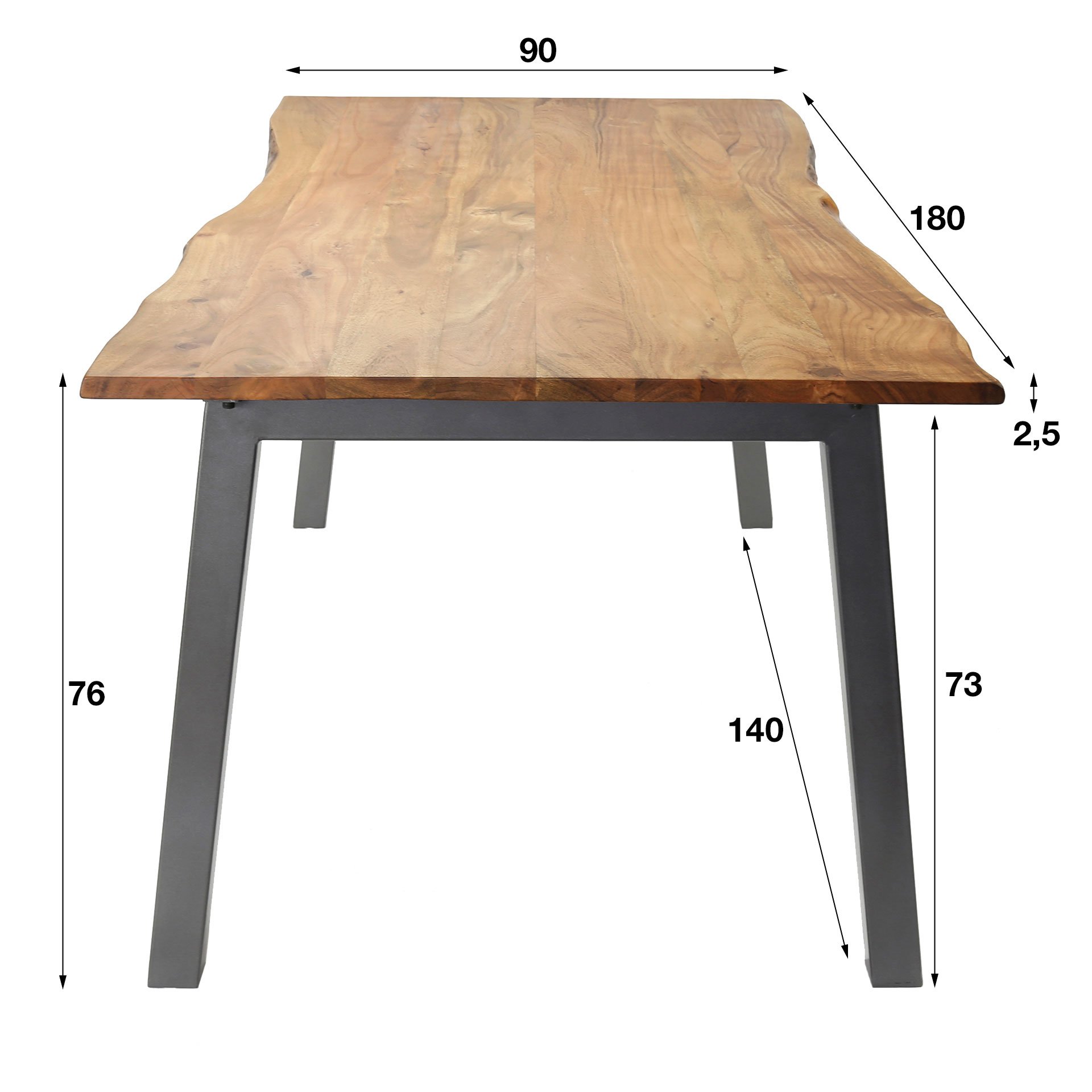 Eetkamertafel 180 edge 25mm / Massief acacia naturel
