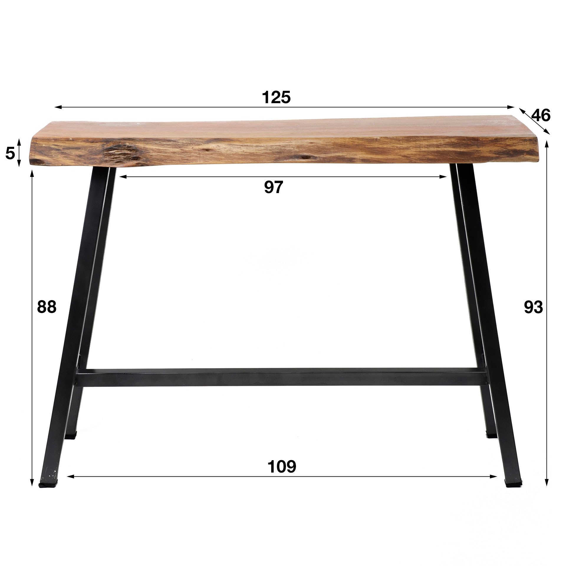 Bartafel live edge 2+3 dik / Massief acacia naturel
