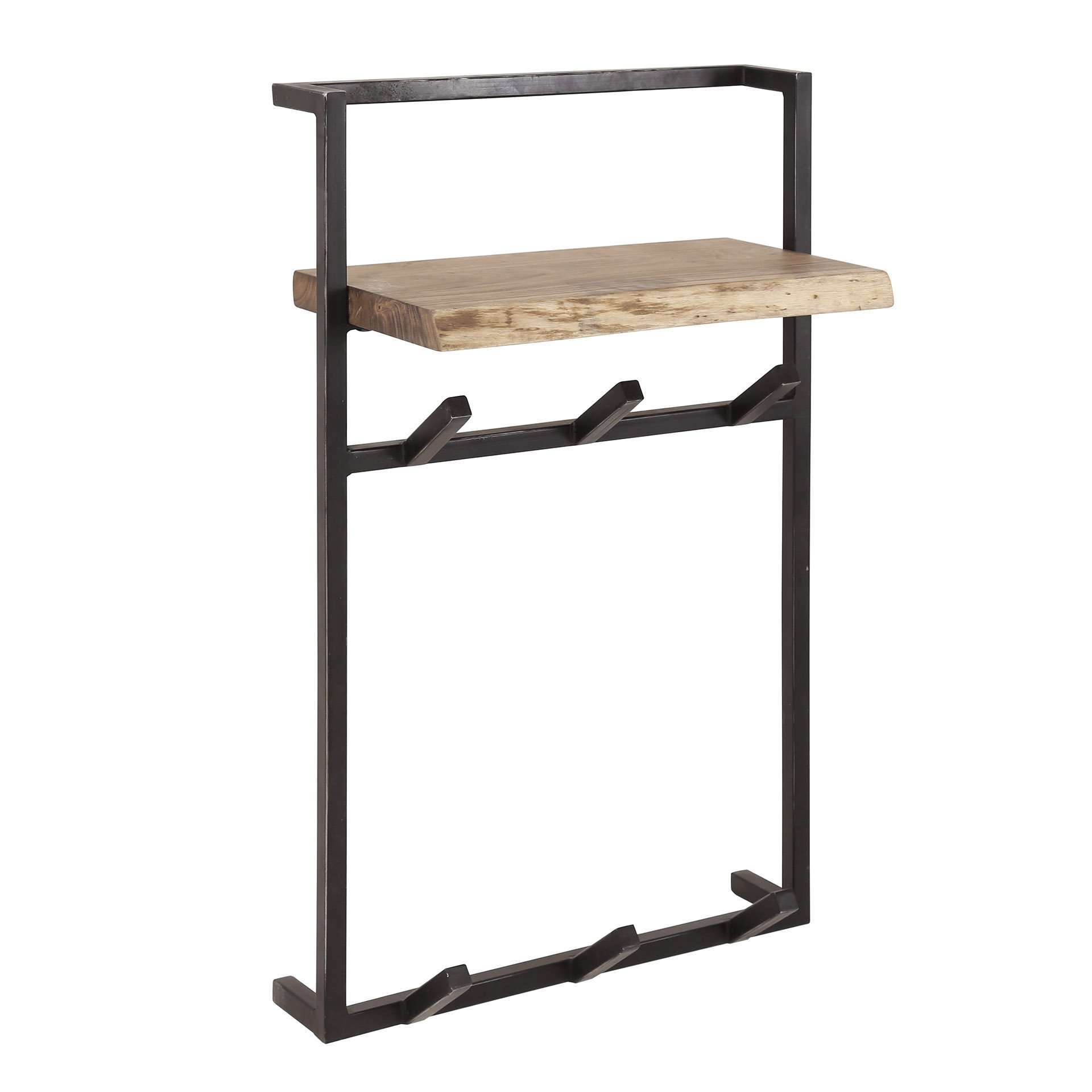 Kapstok air solid hoog 6 haken hoedenplank / Massief acacia naturel