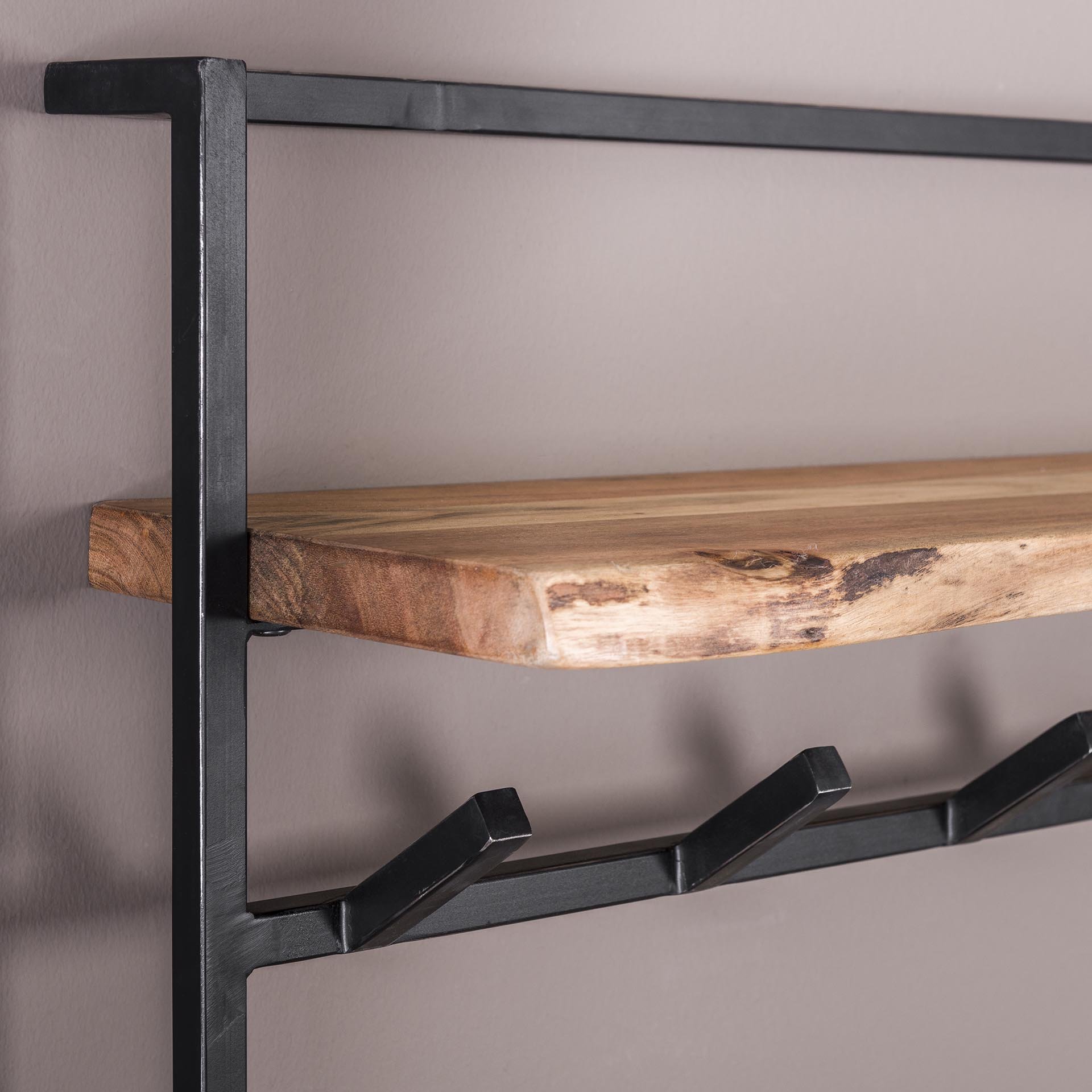 Kapstok air solid 12 haken hoedenplank / Massief acacia naturel