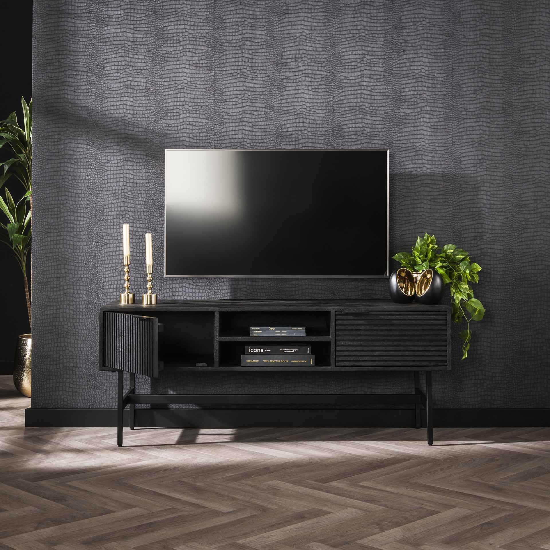 TV-meubel 2D marina / Massief mango zwart