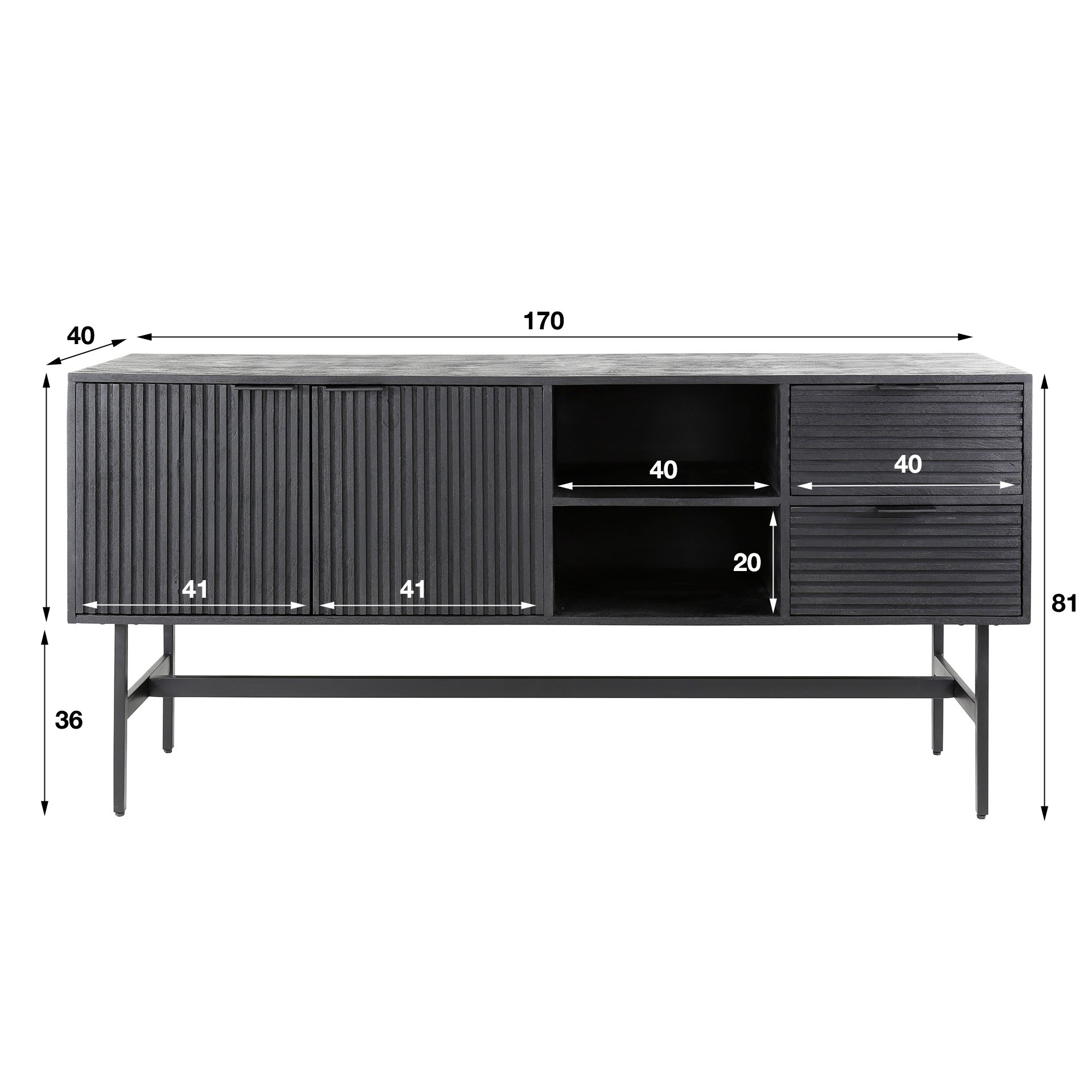 Dressoir 2D/2L marina / Massief mango zwart
