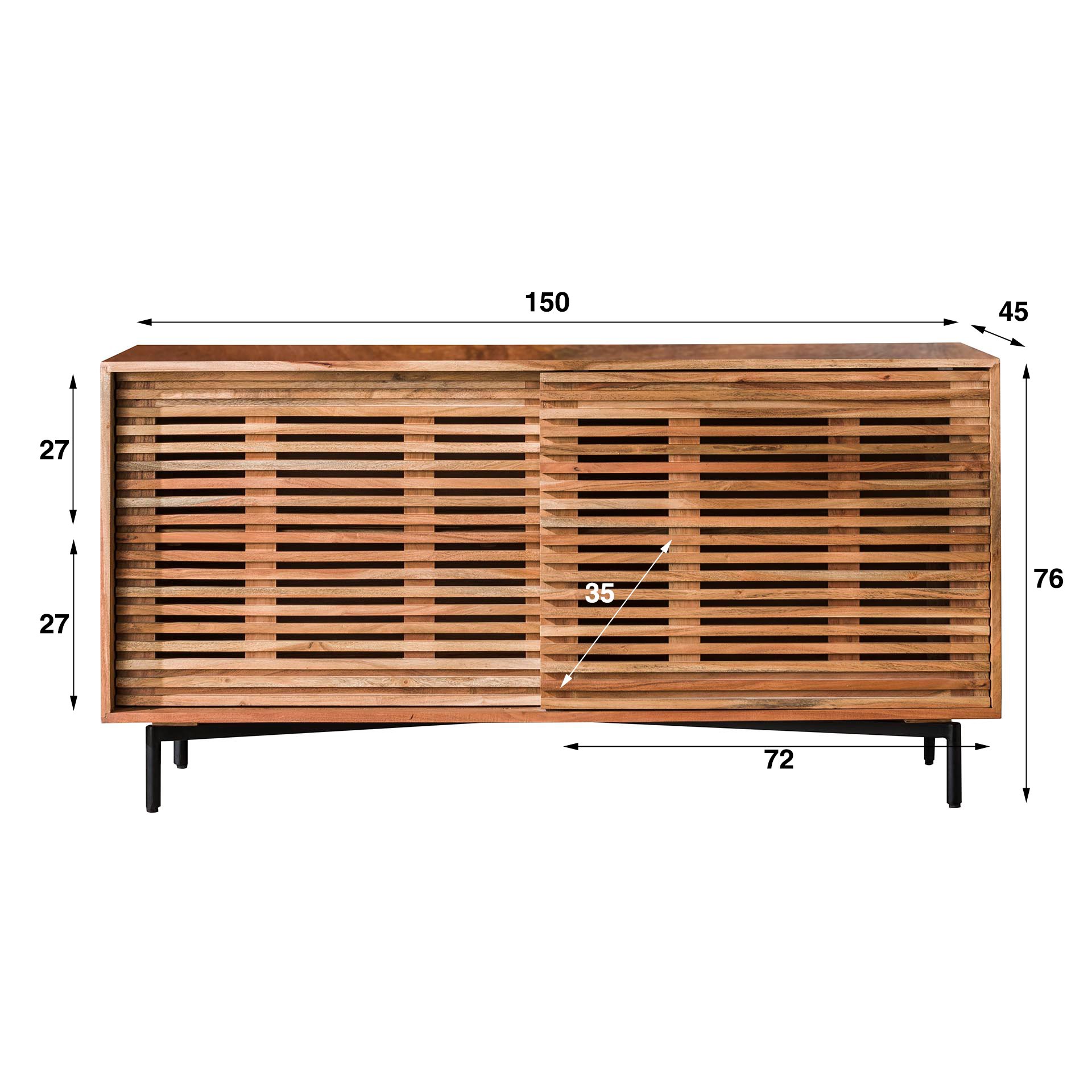 Dressor 2 deuren slide / Massief acacia naturel