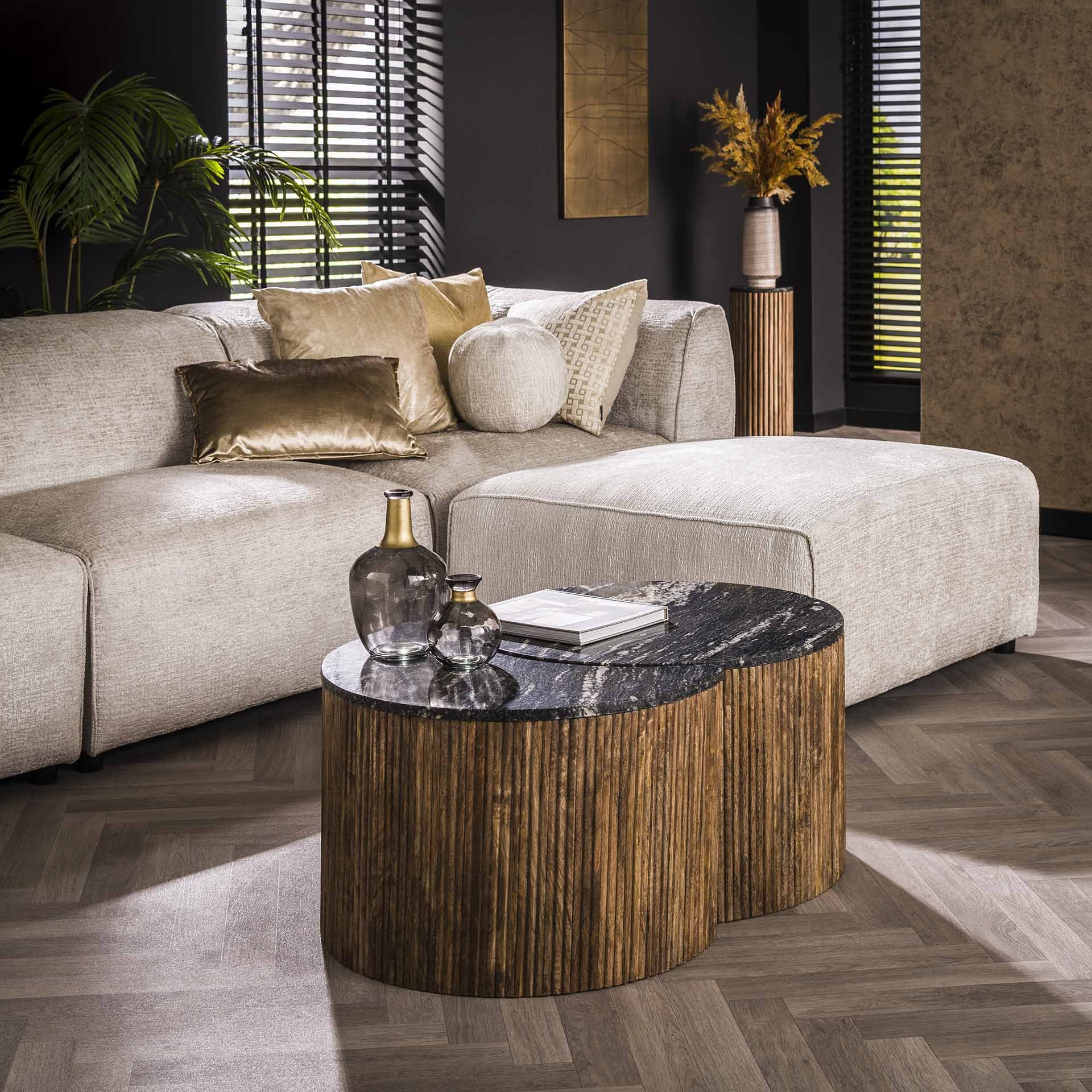 Salontafel set/2 half moon midnight / Zwart marmer