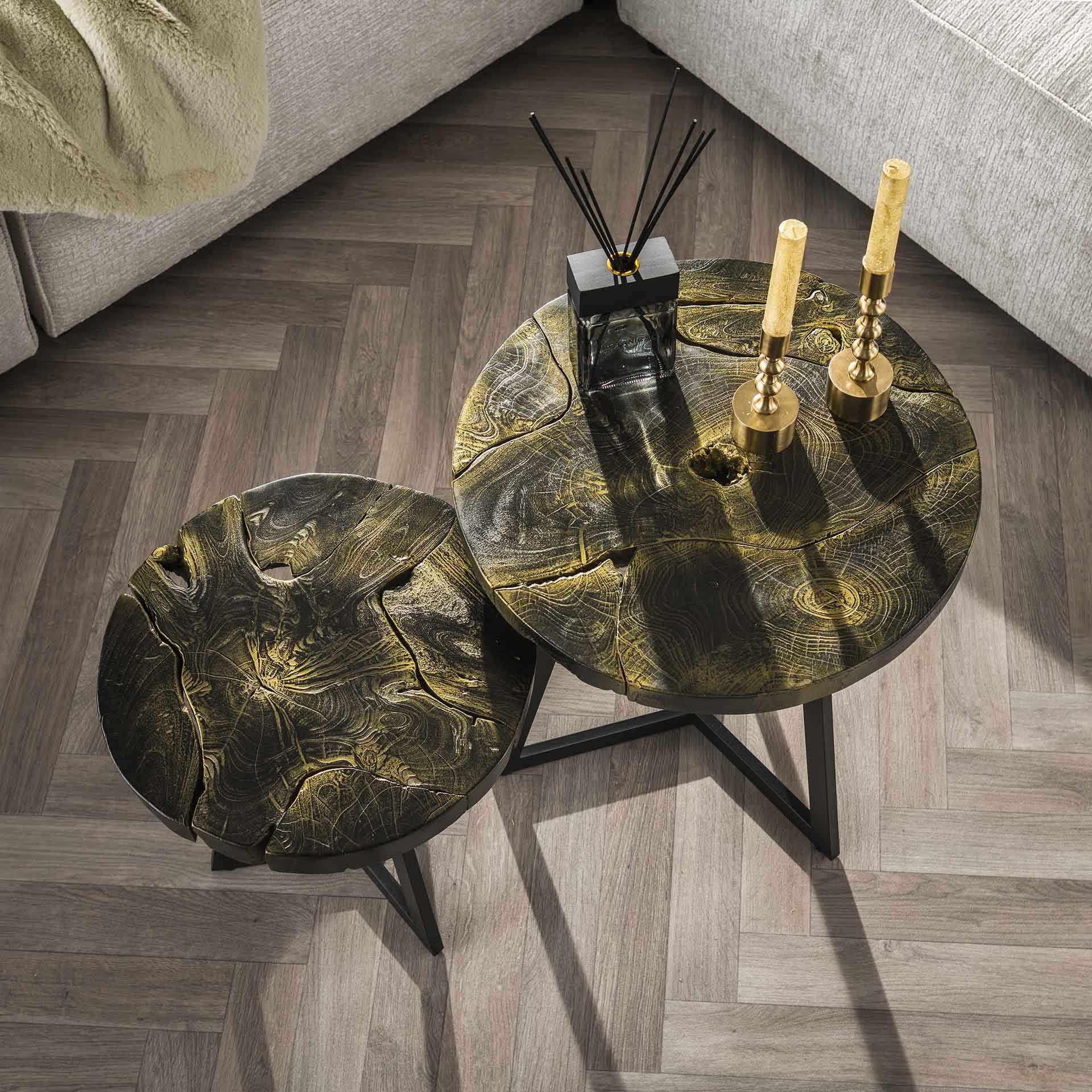 Salontafel set 2/ rond black and gold