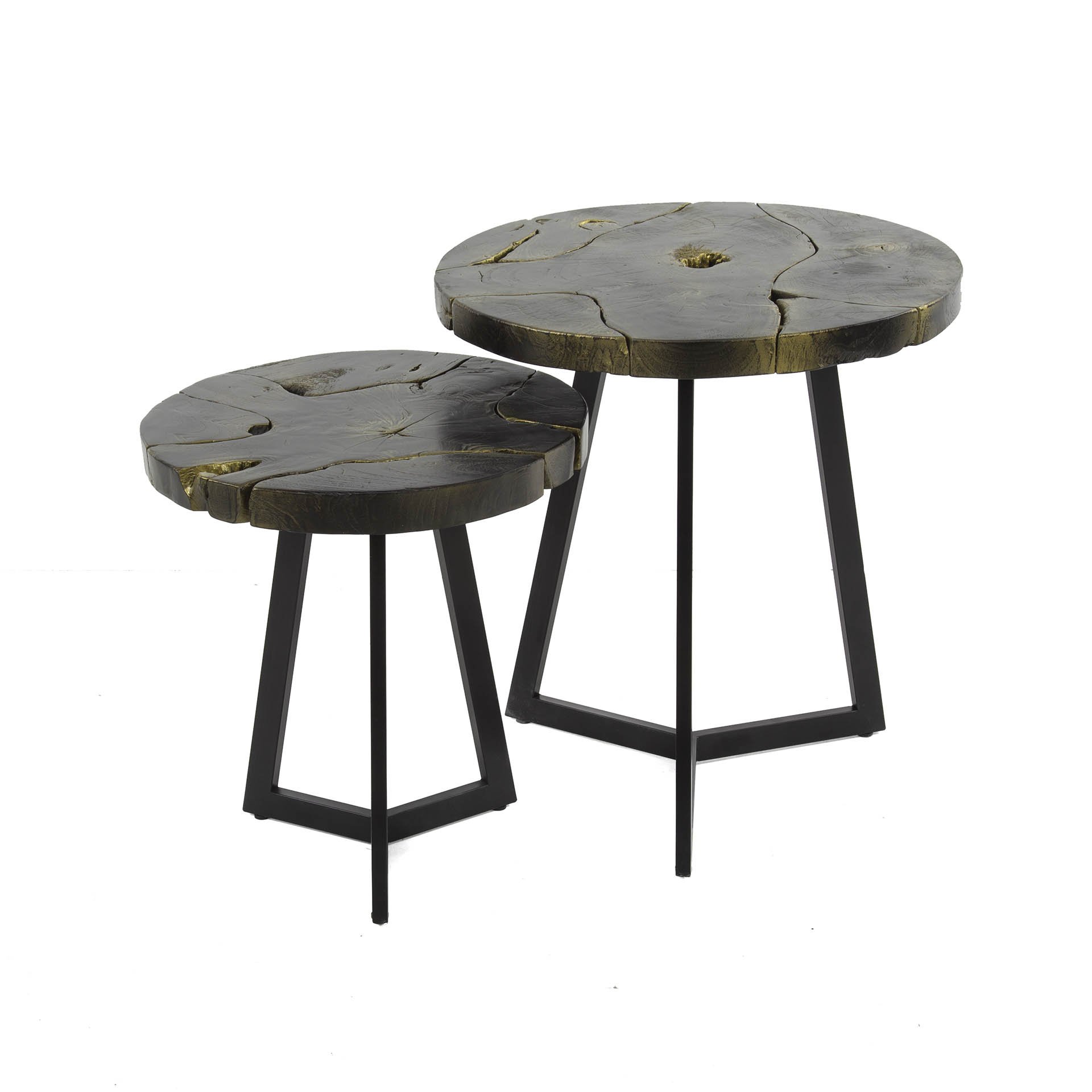 Salontafel set 2/ rond black and gold