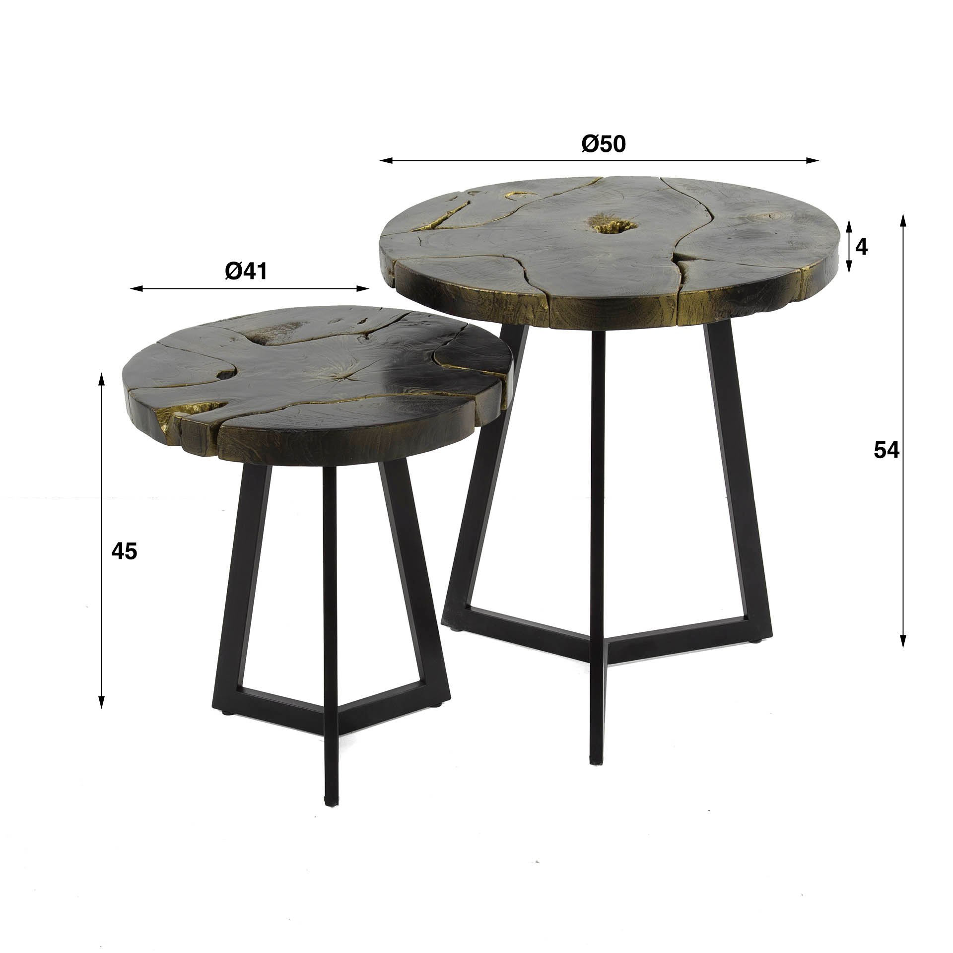 Salontafel set 2/ rond black and gold