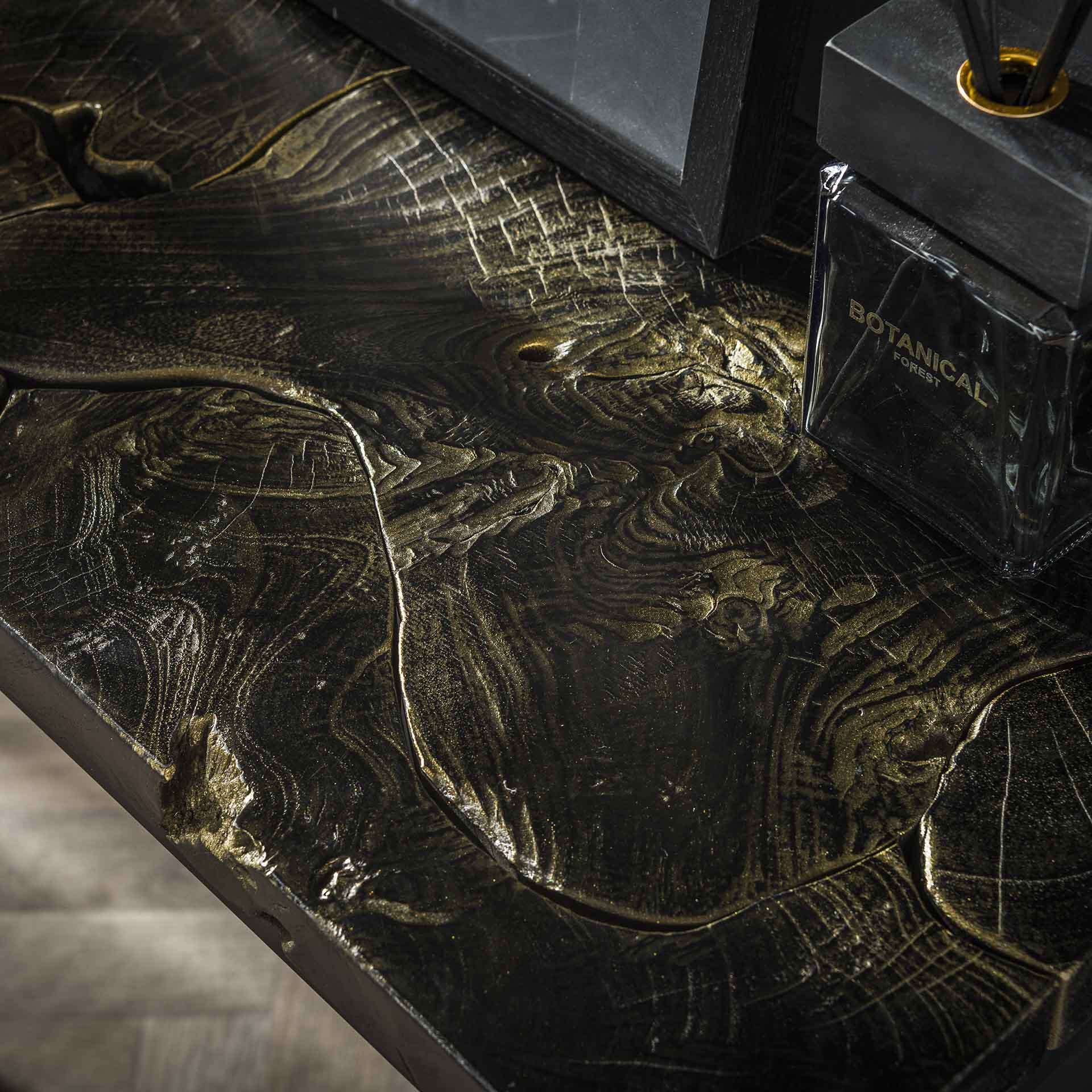 Haltafel (KD) black and gold / Massief gerecycled teakhout black gold