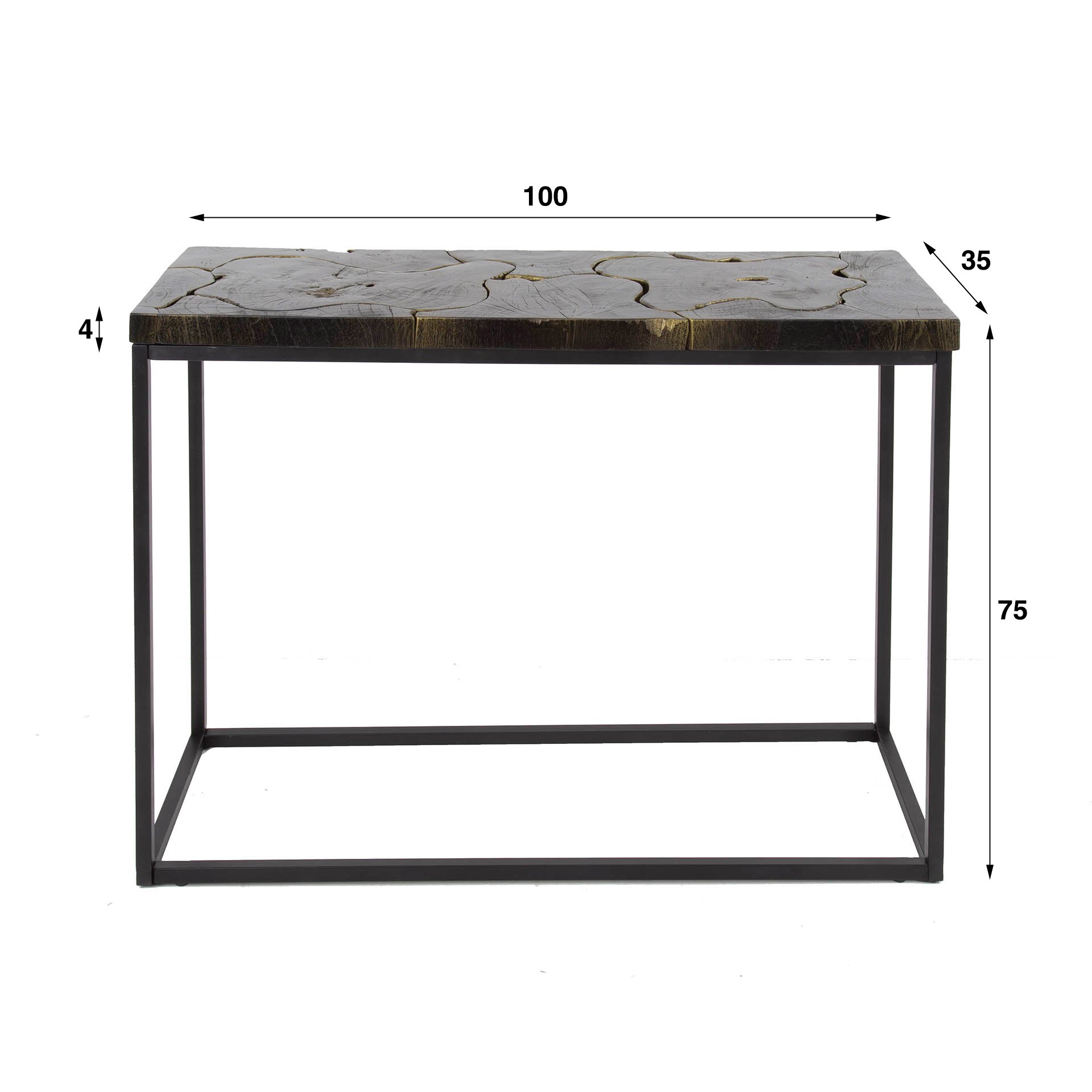 Haltafel (KD) black and gold / Massief gerecycled teakhout black gold