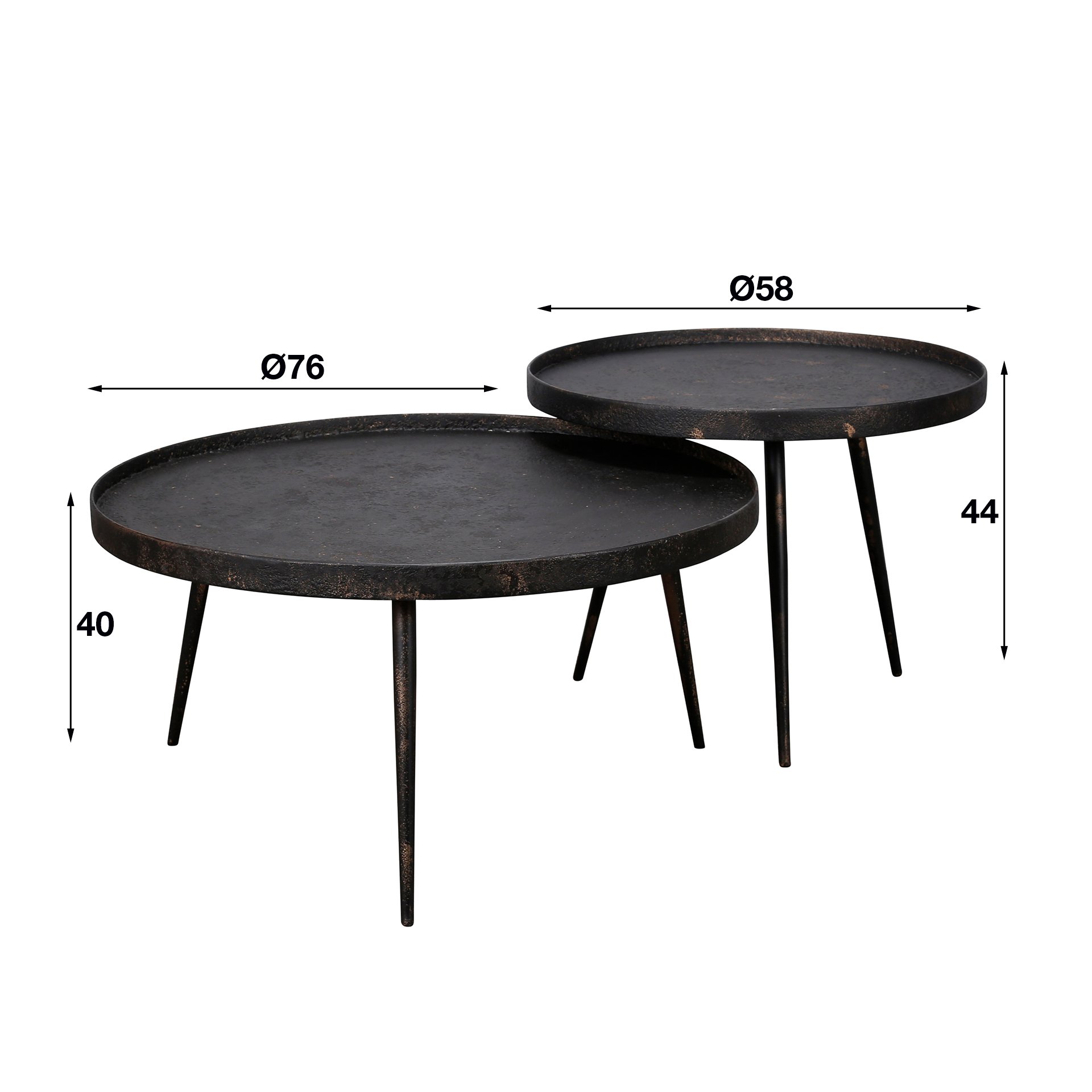 Salontafel set/2 rond metallic / Grijs
