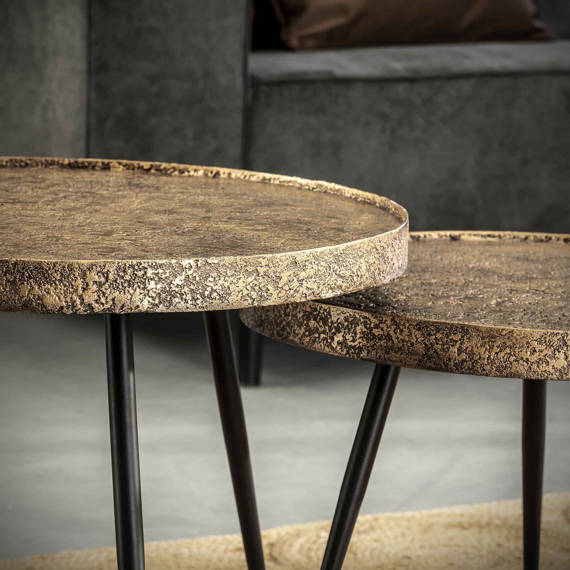 Salontafel set/2 opstaande rand rond metallic / Brons antiek