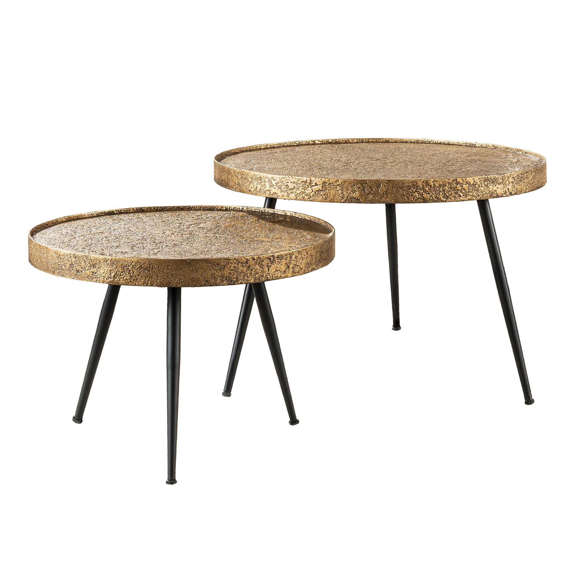 Salontafel set/2 opstaande rand rond metallic / Brons antiek