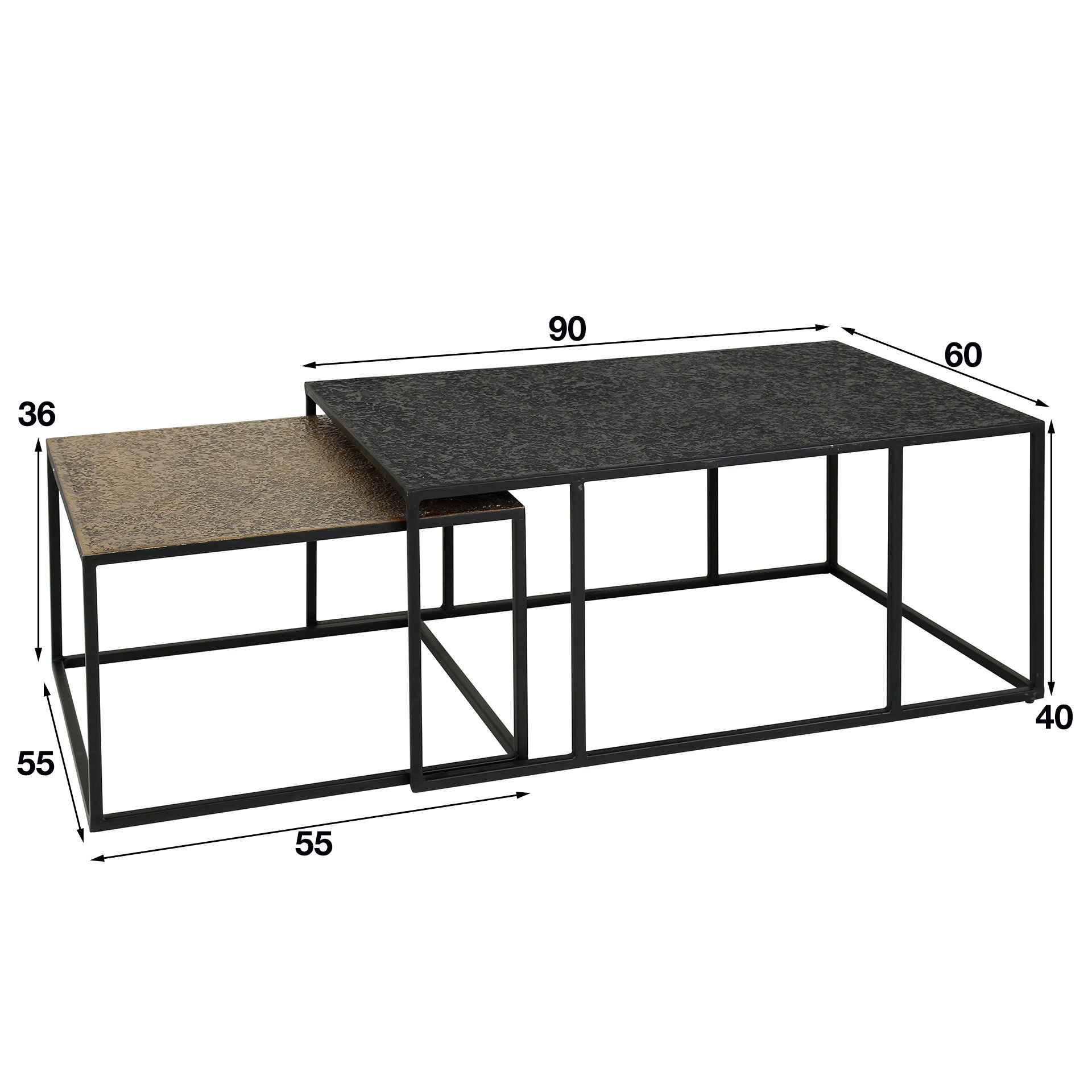 Salontafel set/2 rechthoek iron metallic / Grijs