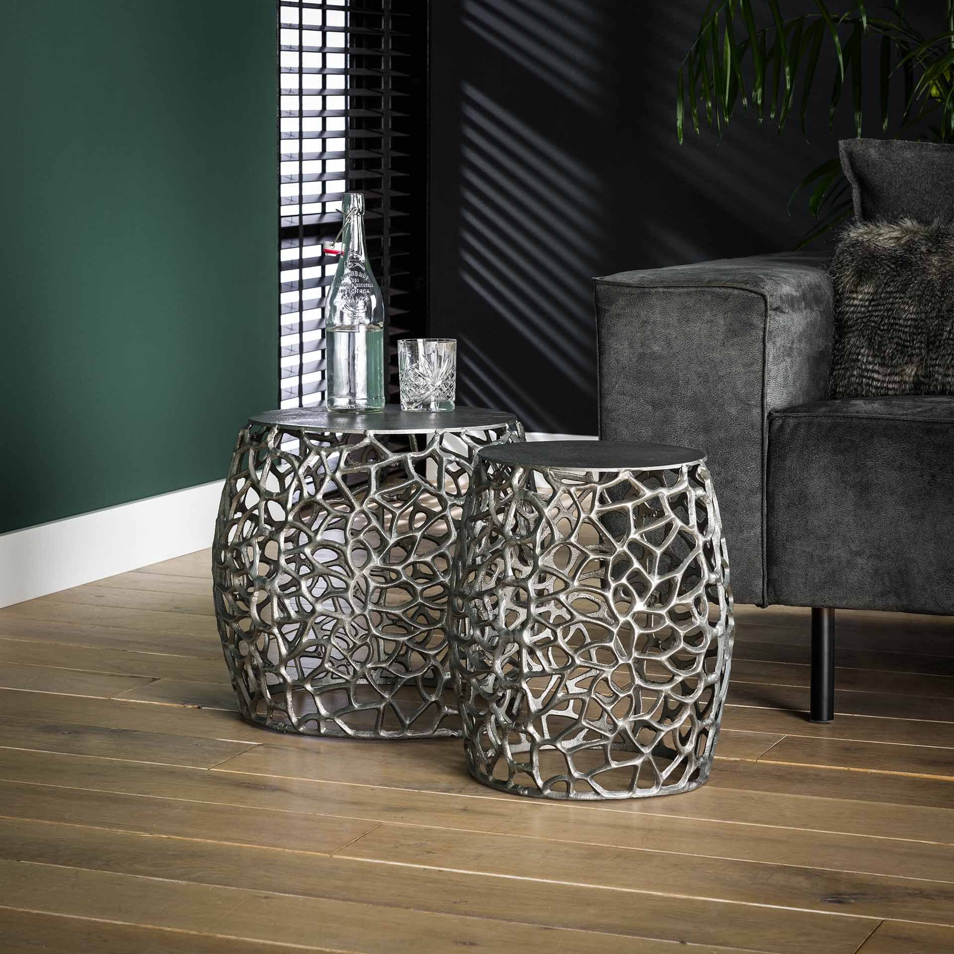 Bijzettafel set/2 maze zandgegoten / Zwart nikkel