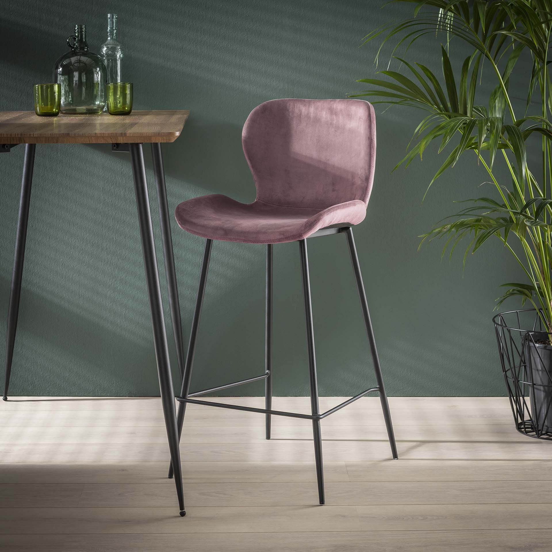 Barstoel ronde buis. VPE4 / Roze velours