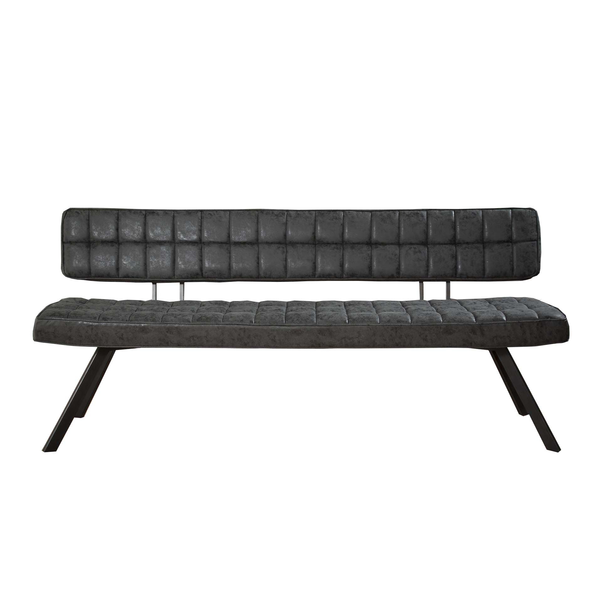 Eetkamerbank 180 cm voorzien van kruisstiksel en een open rug. / Wax PU zwart