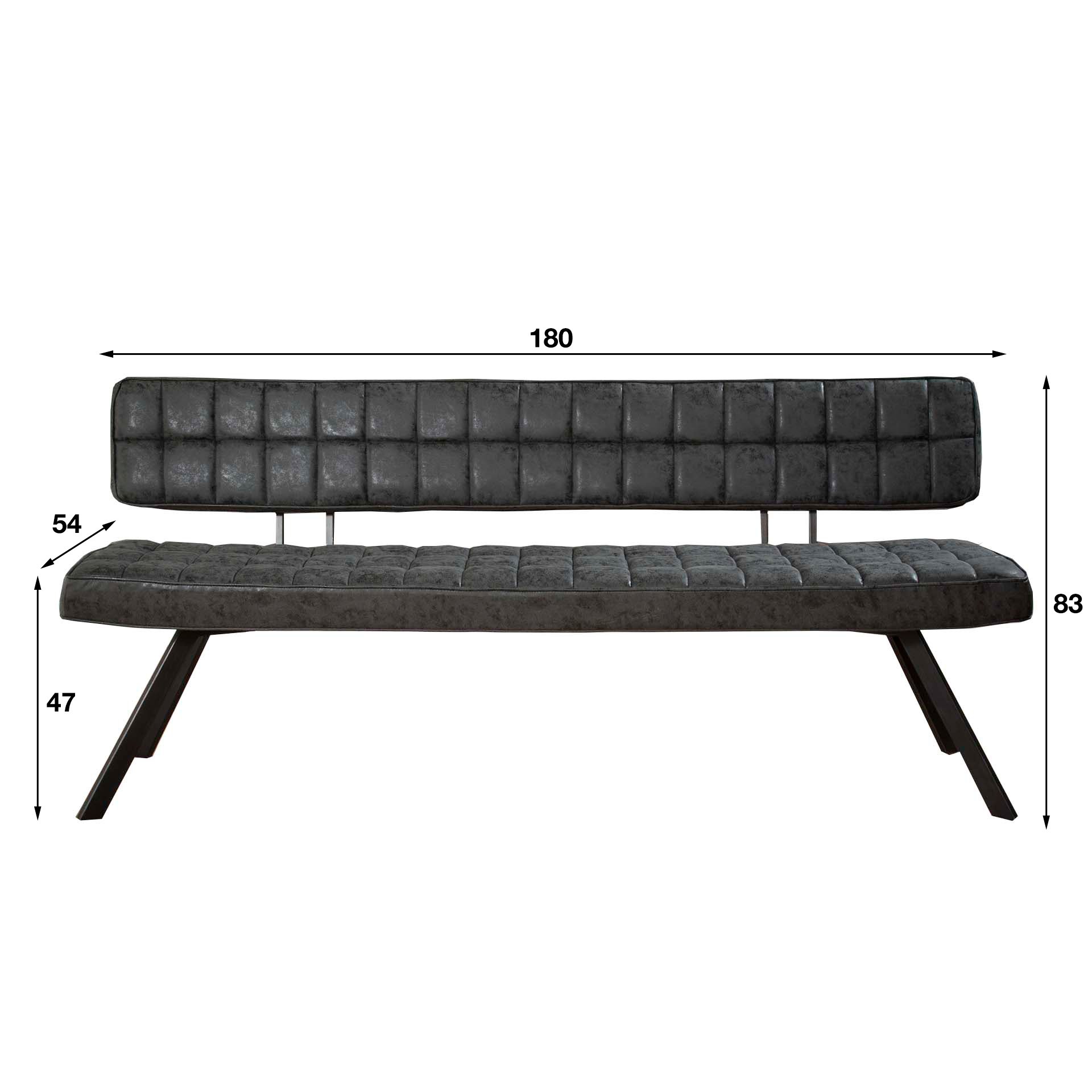 Eetkamerbank 180 cm voorzien van kruisstiksel en een open rug. / Wax PU zwart