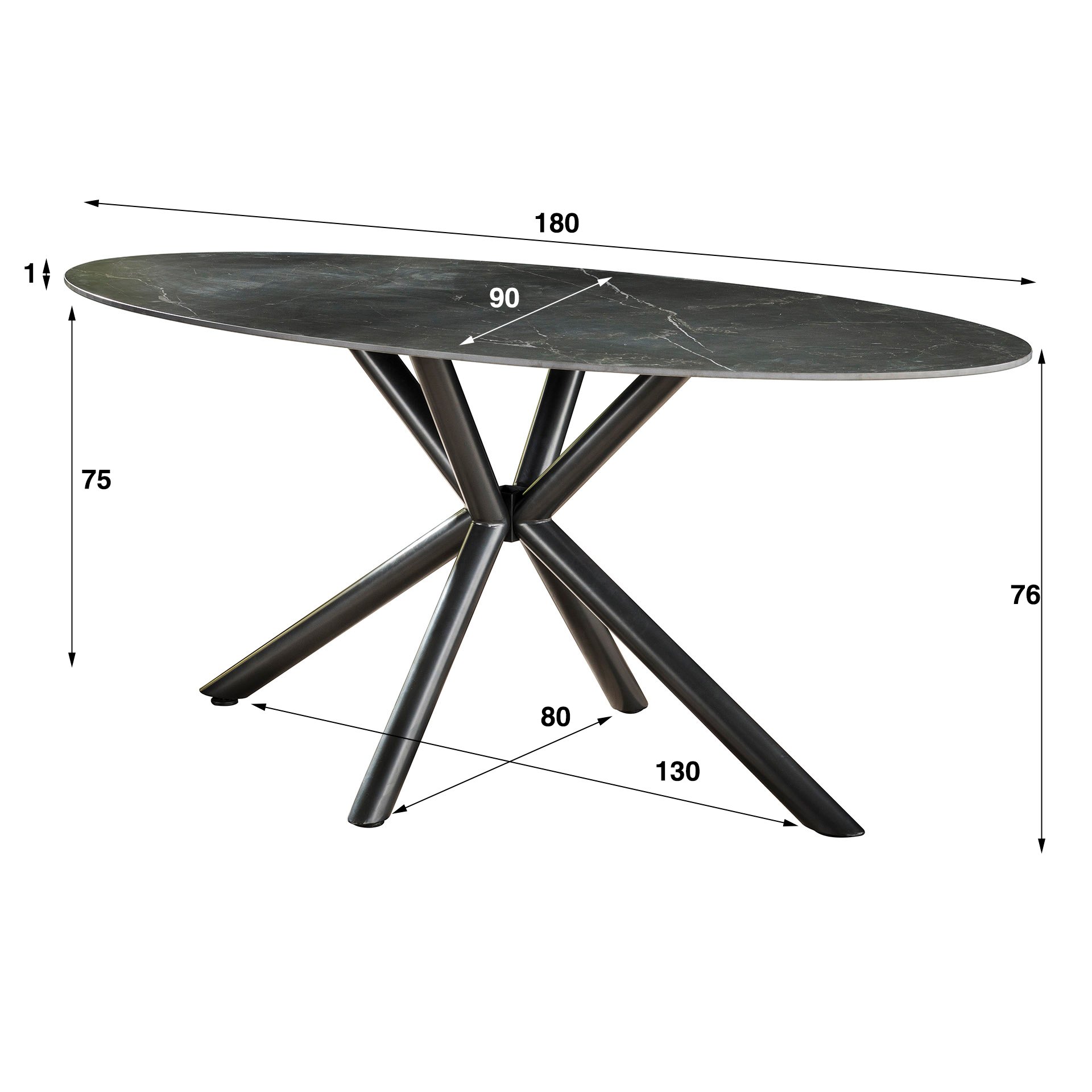 Eetkamertafel 180 oval ceramic / Ceramic natural black