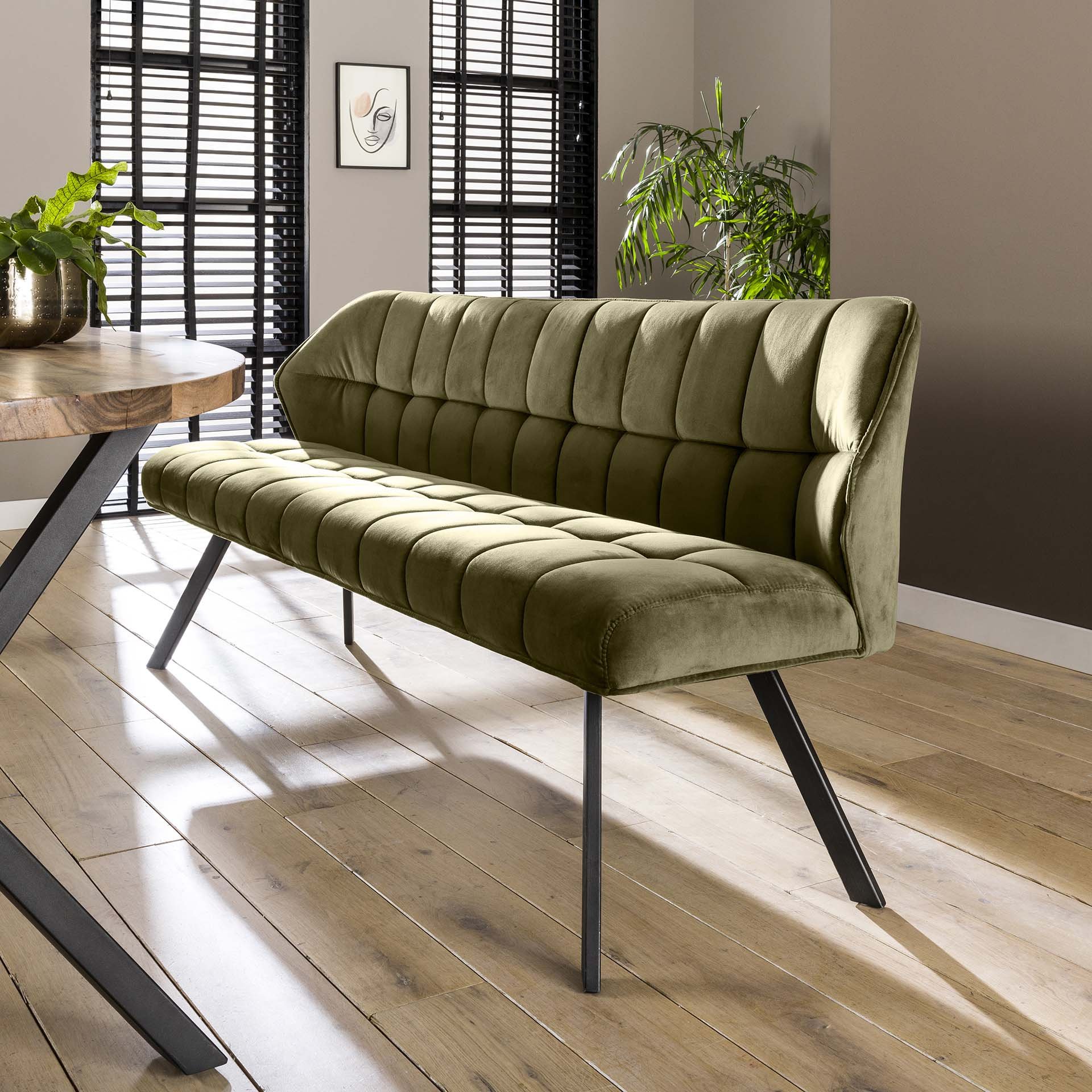 Eetkamerbank raster / Groen velours