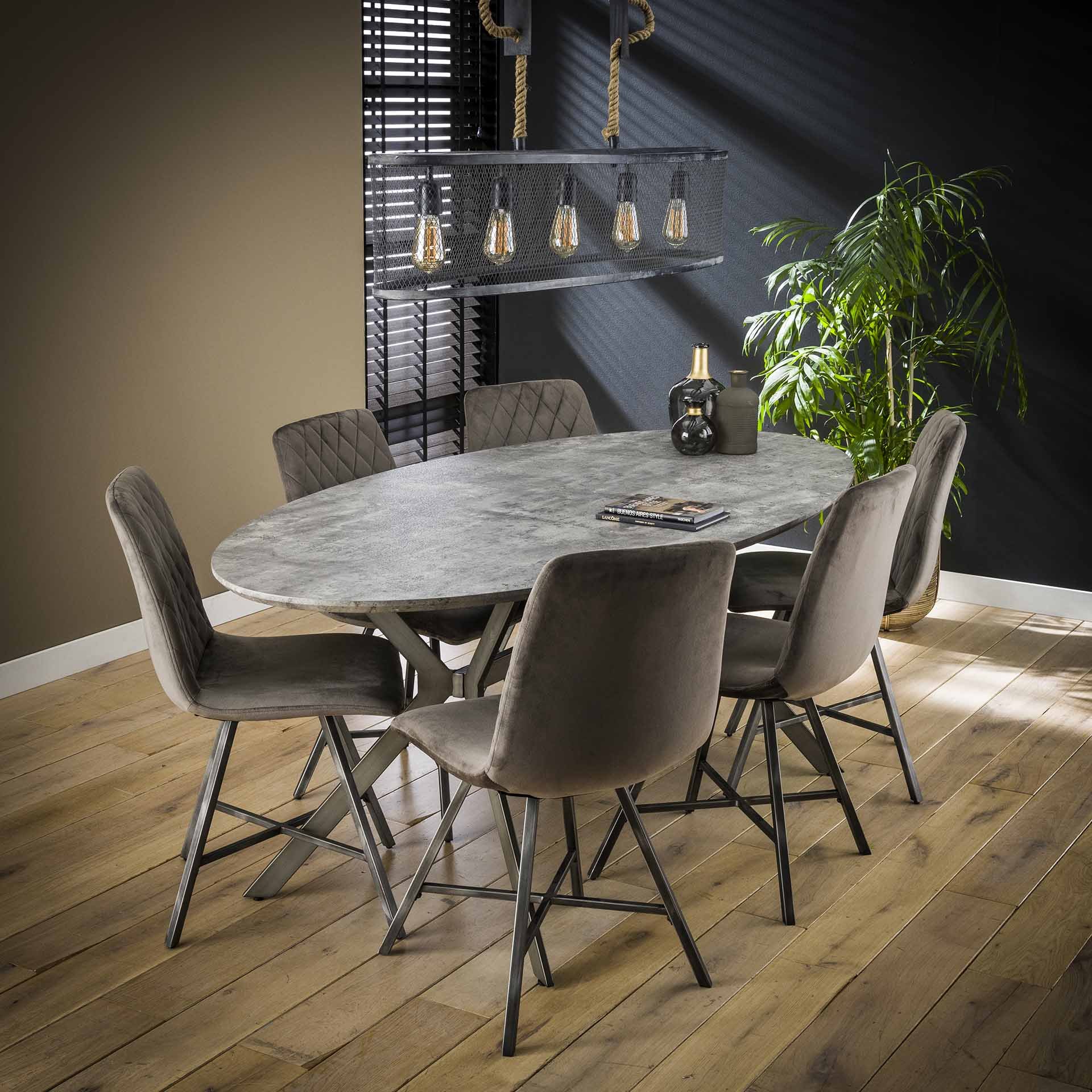 Eetkamertafel ovaal 200 / 3D betonlook grijs